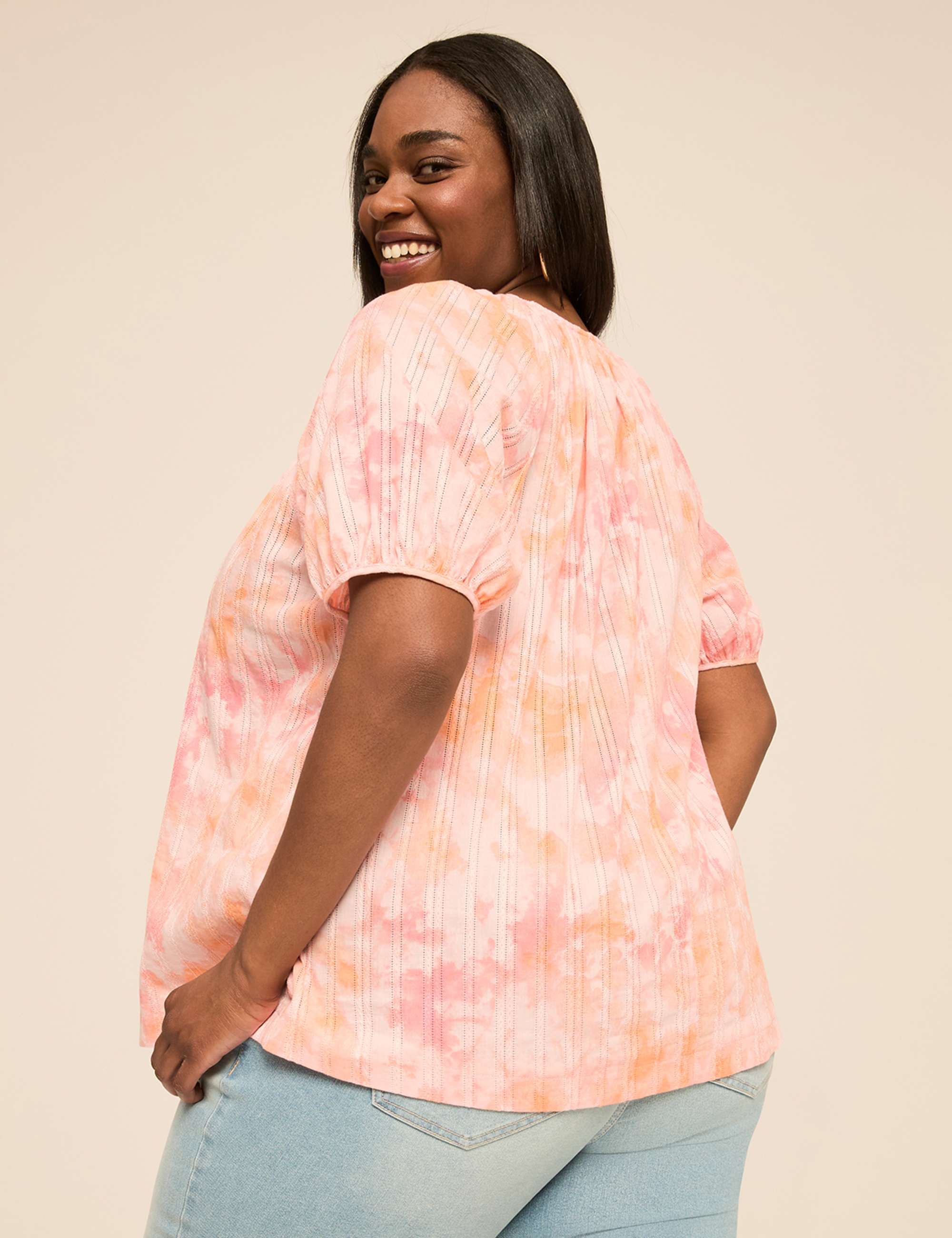 Puff-Sleeve Keyhole Top