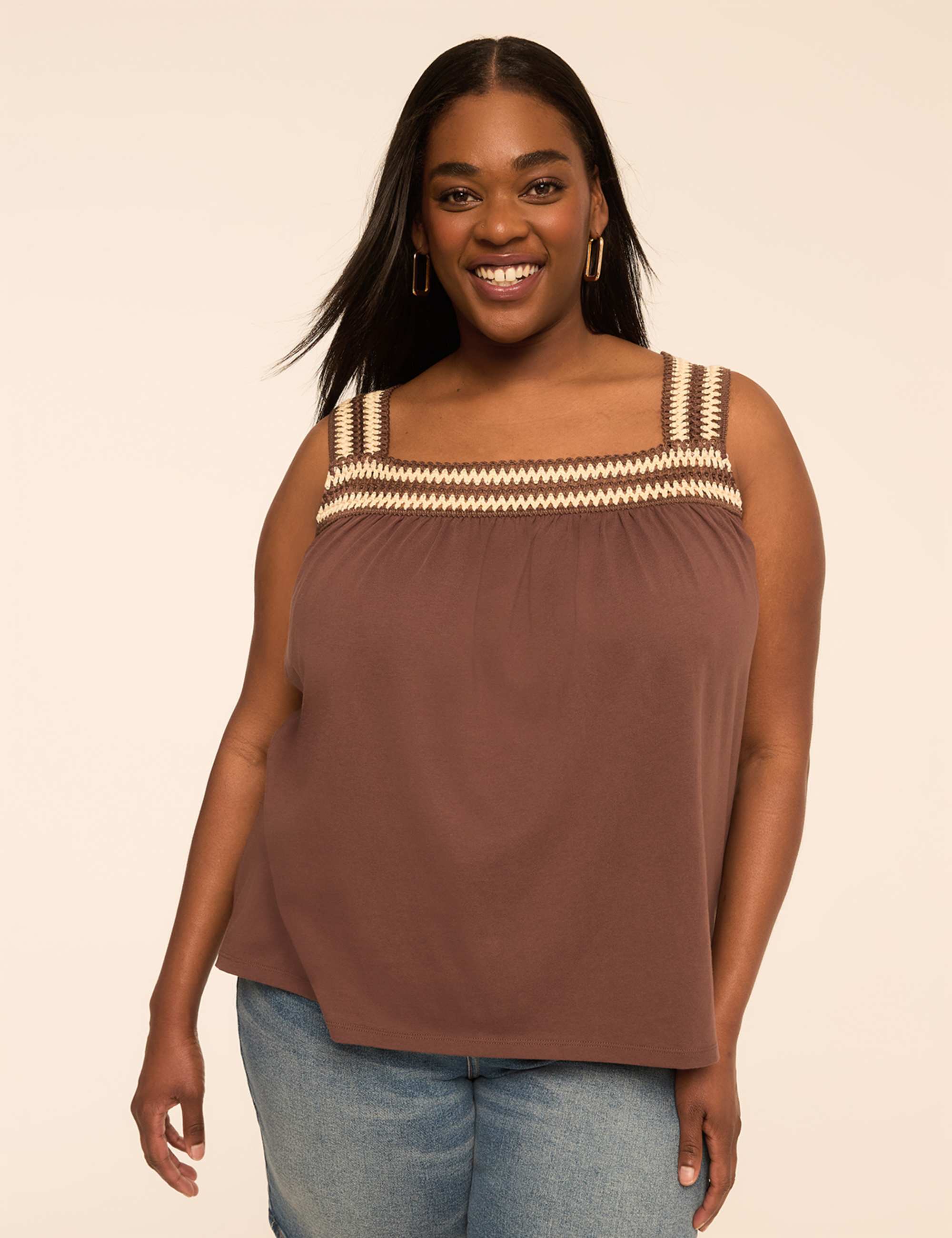 Square-Neck Crochet-Trim Tank