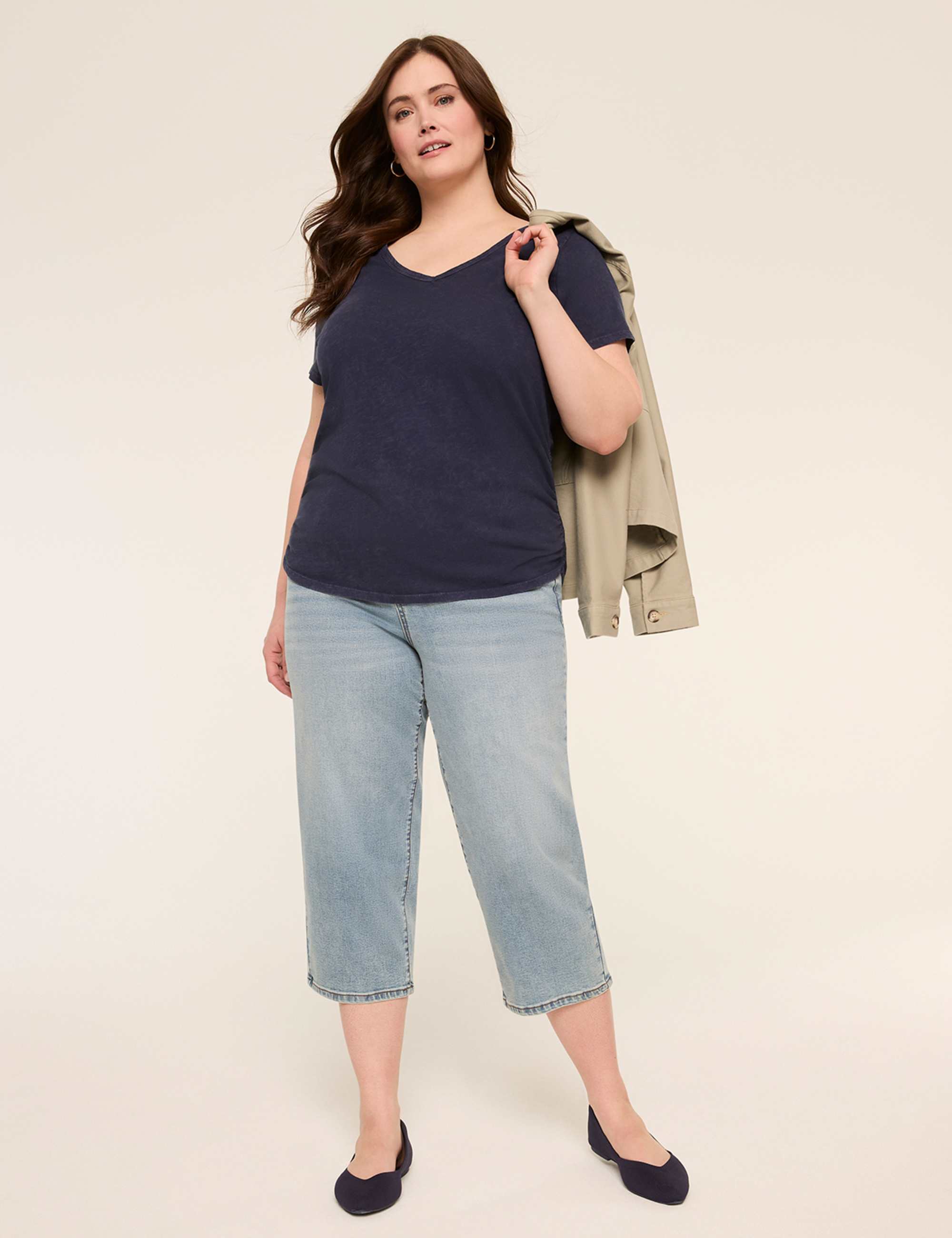 Short-Sleeve V-Neck Side-Ruched Tee