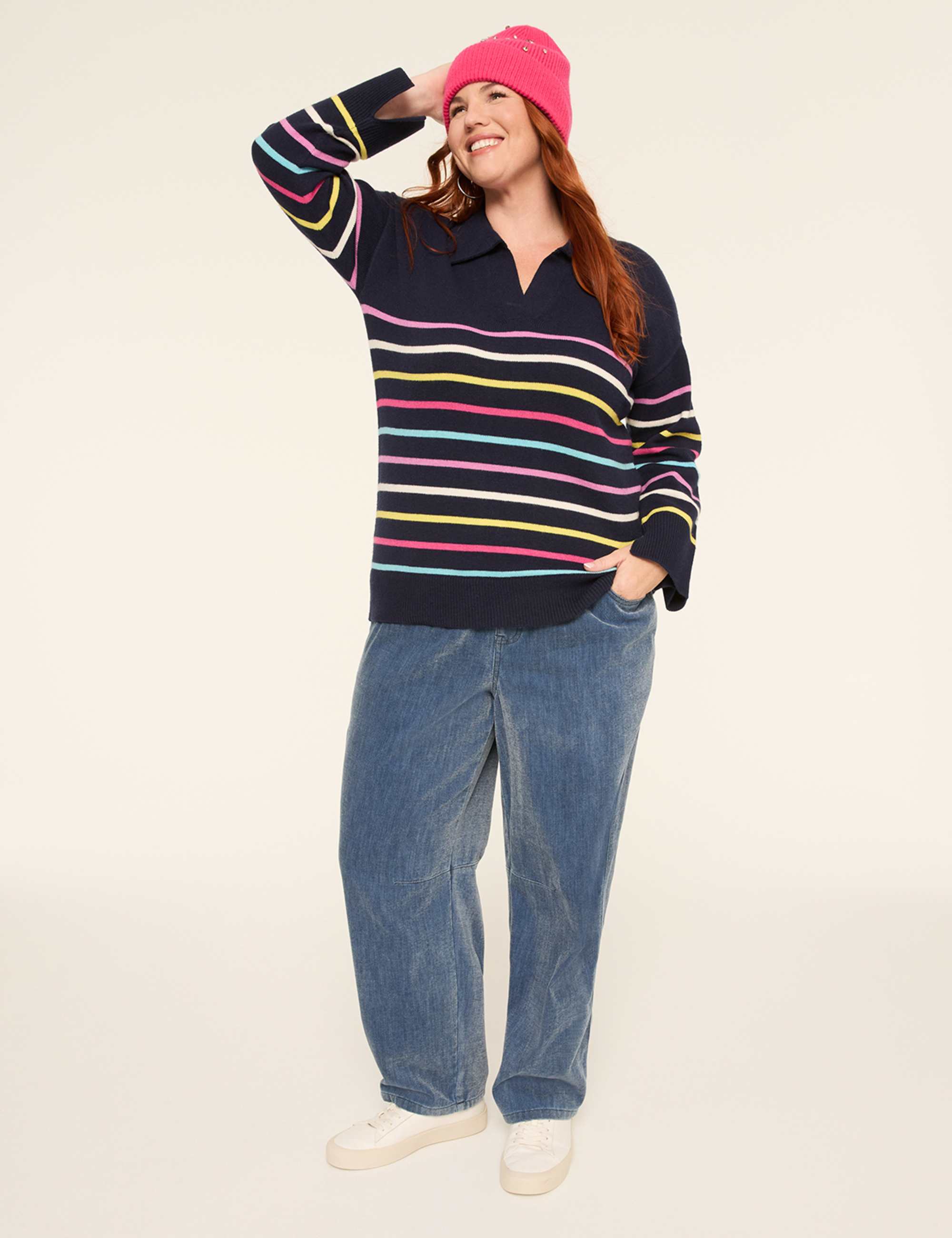 Long-Sleeve V-Neck Collar Sweater
