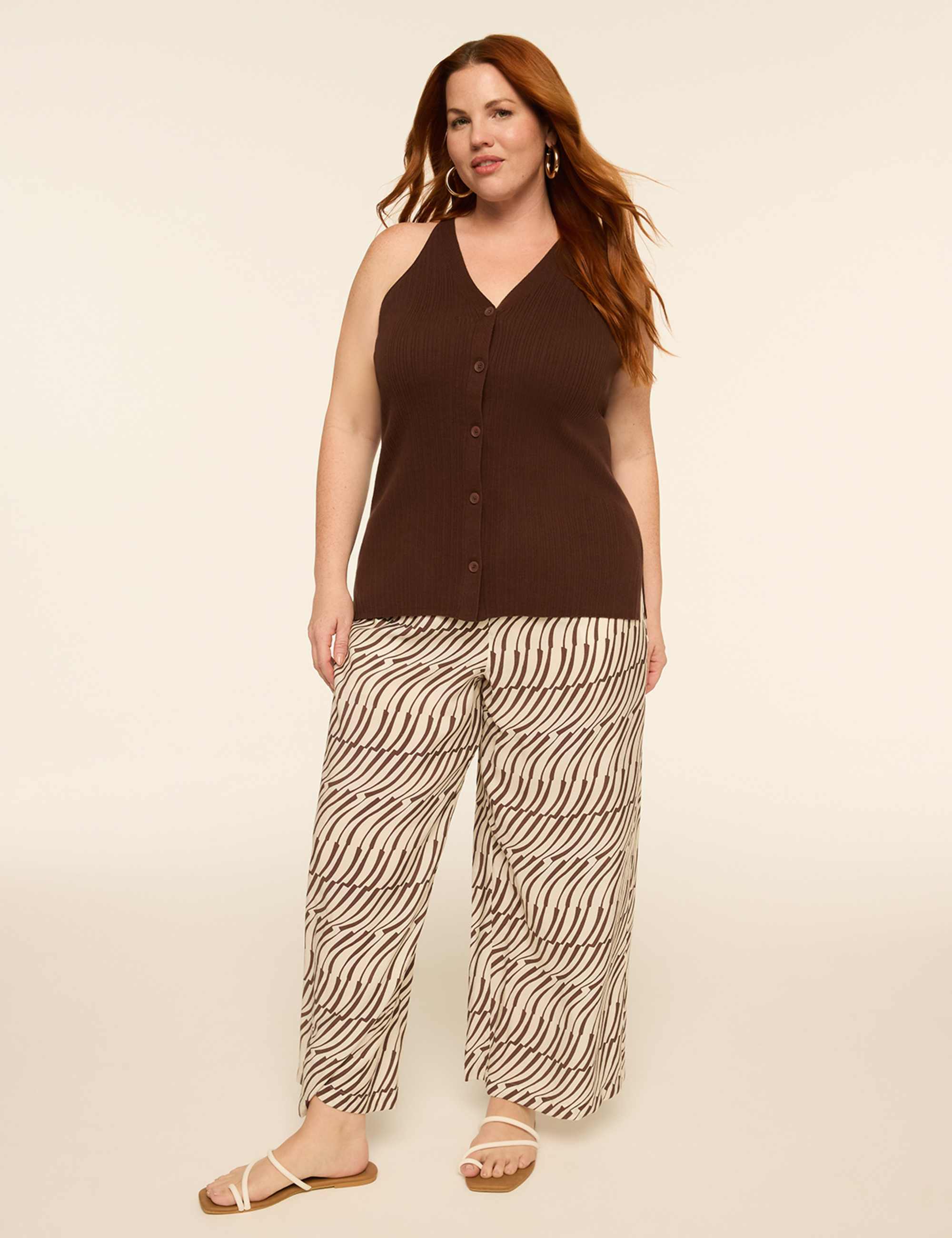 Ribbed Halter-Neck Button-Front Sweater Vest