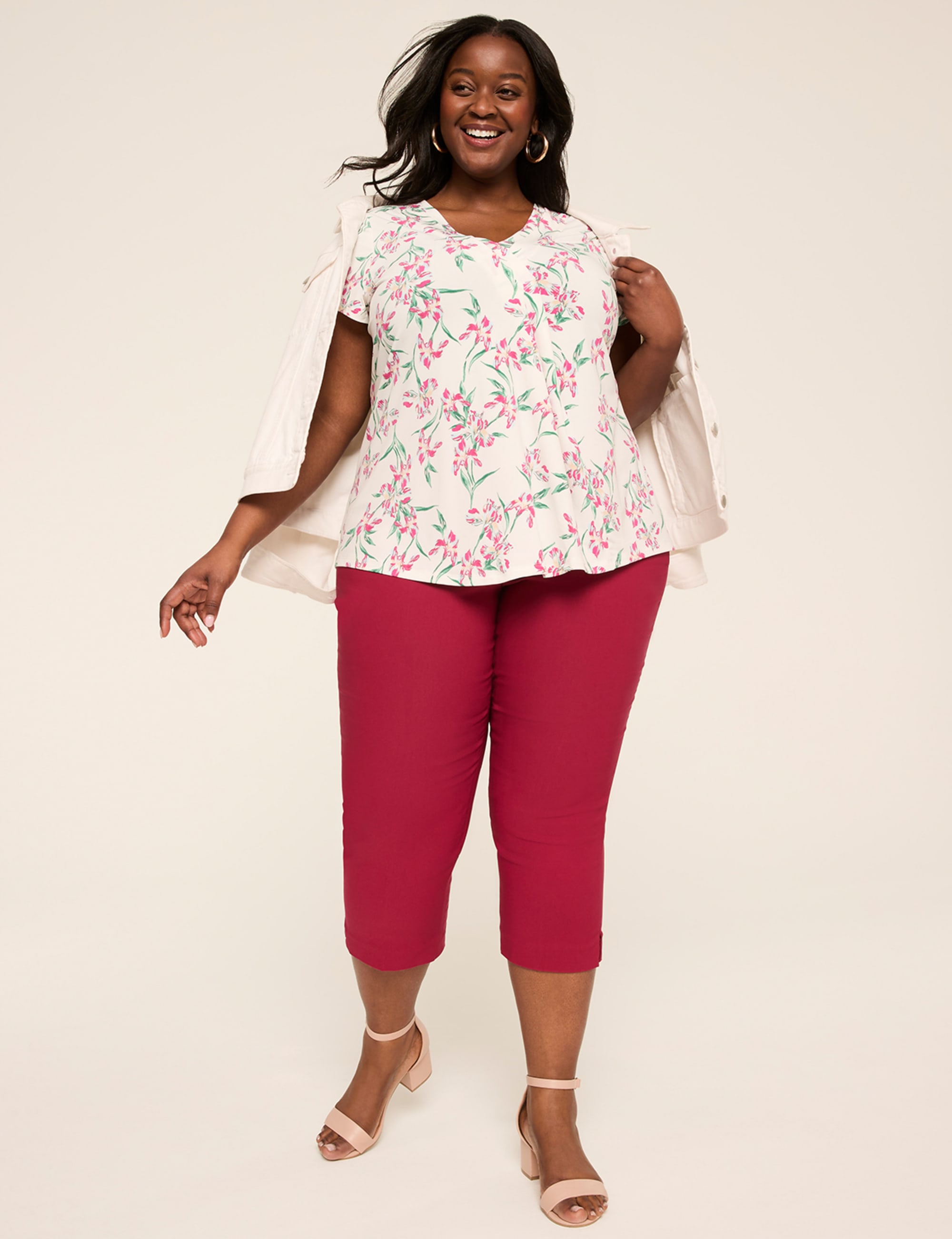Swing Cap-Sleeve Pleat-Front Top