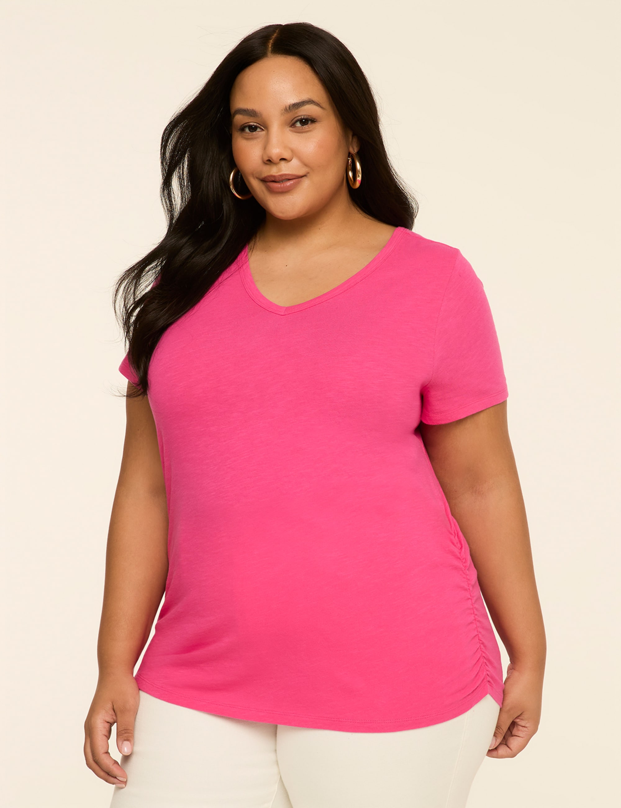 Short-Sleeve V-Neck Side-Ruched Tee