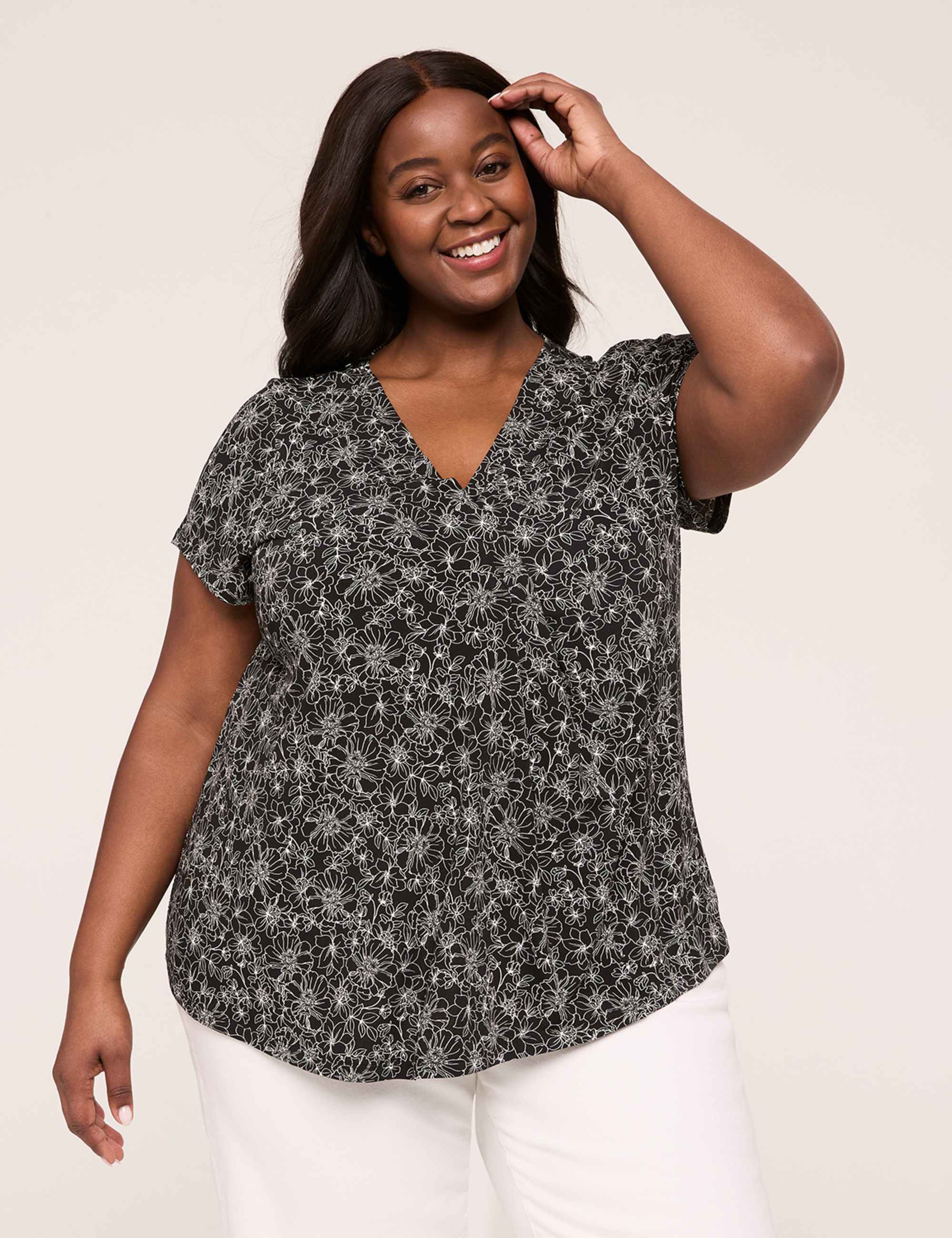 Cap-Sleeve Pleat-Front Top