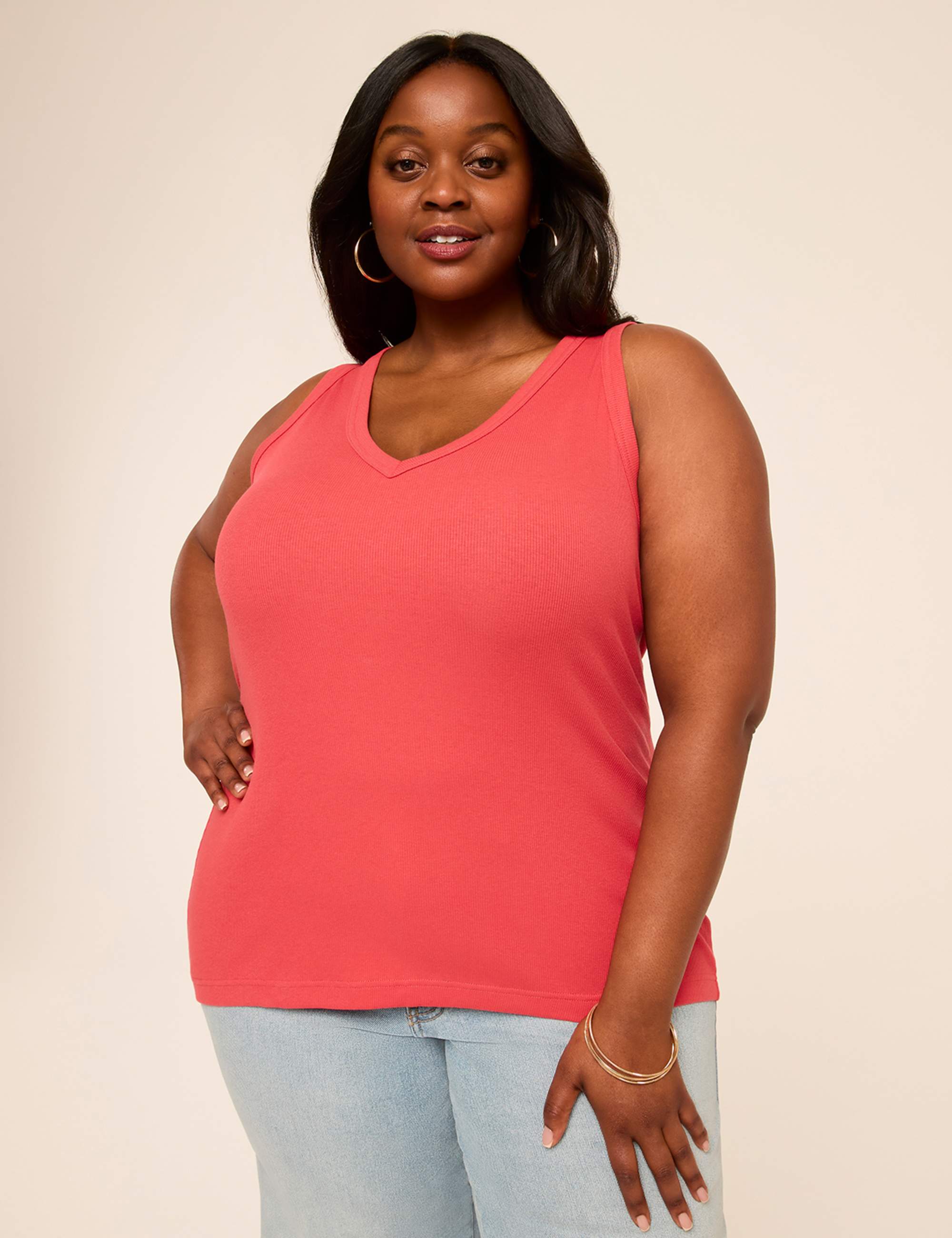 Deep V-Neck Rib Layering Tank