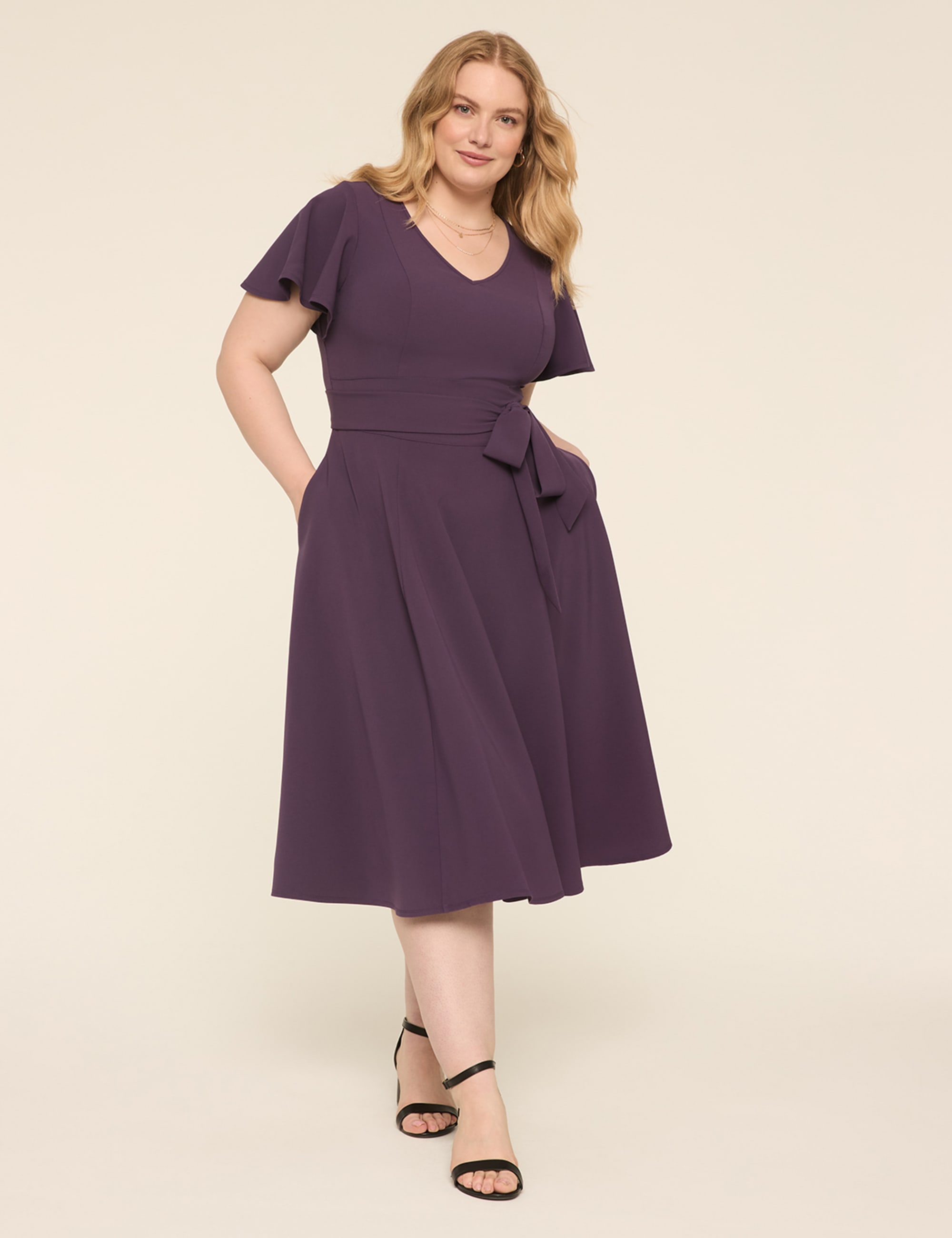 Lena V-Neck Level-Hem Midi Dress