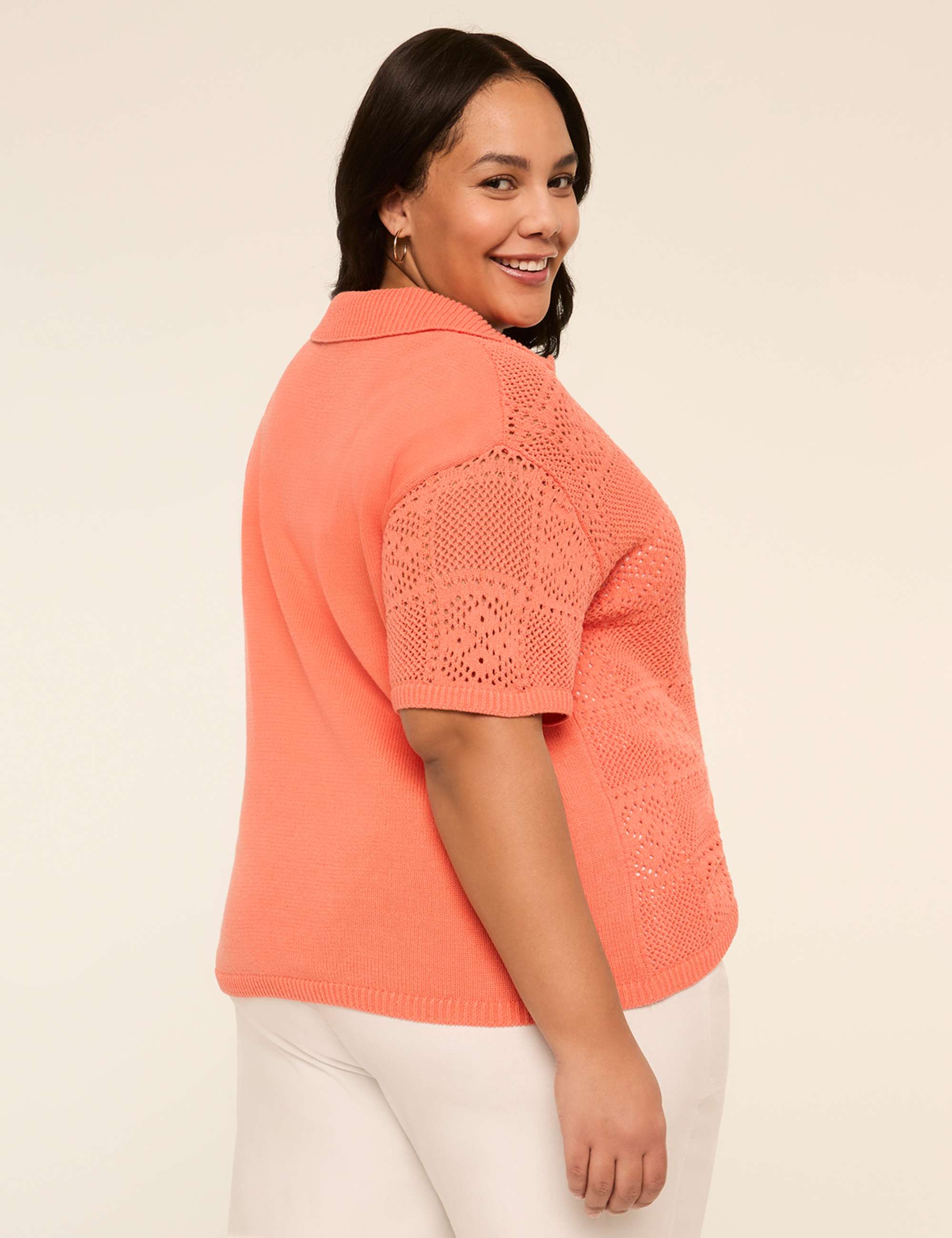 Short-Sleeve Collared Sweater Pullover