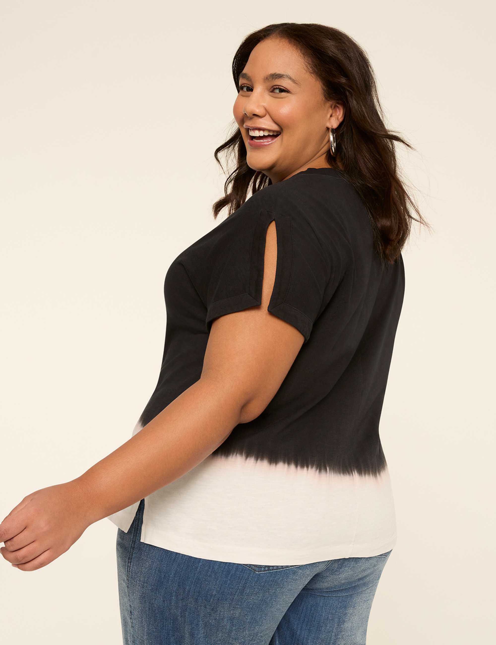 Cutaway-Sleeve Crew-Neck Top