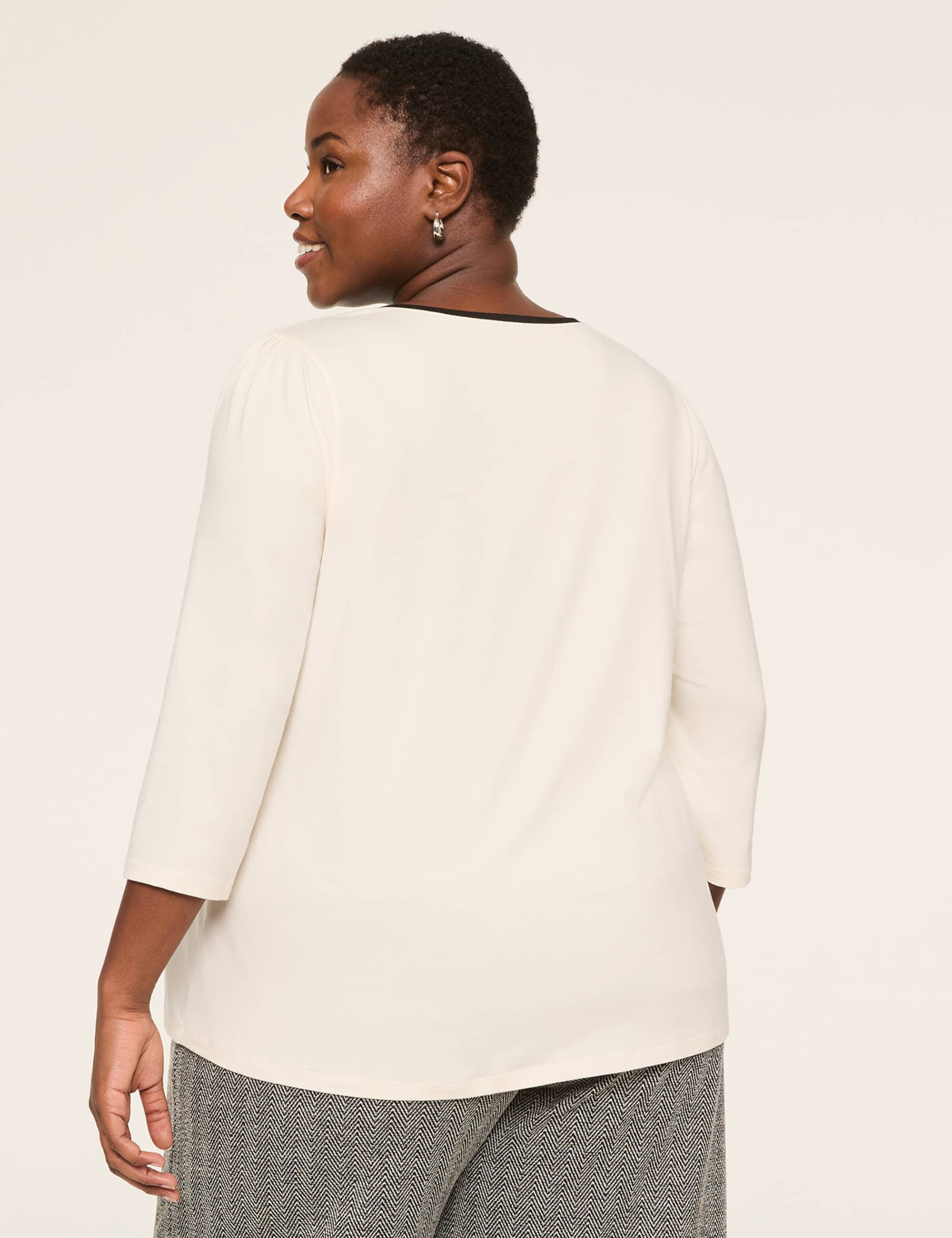 3/4-Sleeve Notch-Neck Keyhole Tee