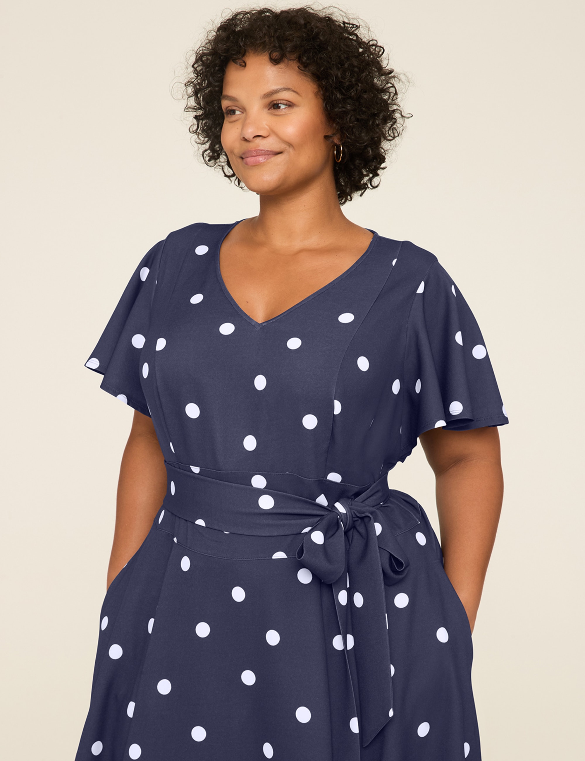 Lena V-Neck Level-Hem Midi Dress