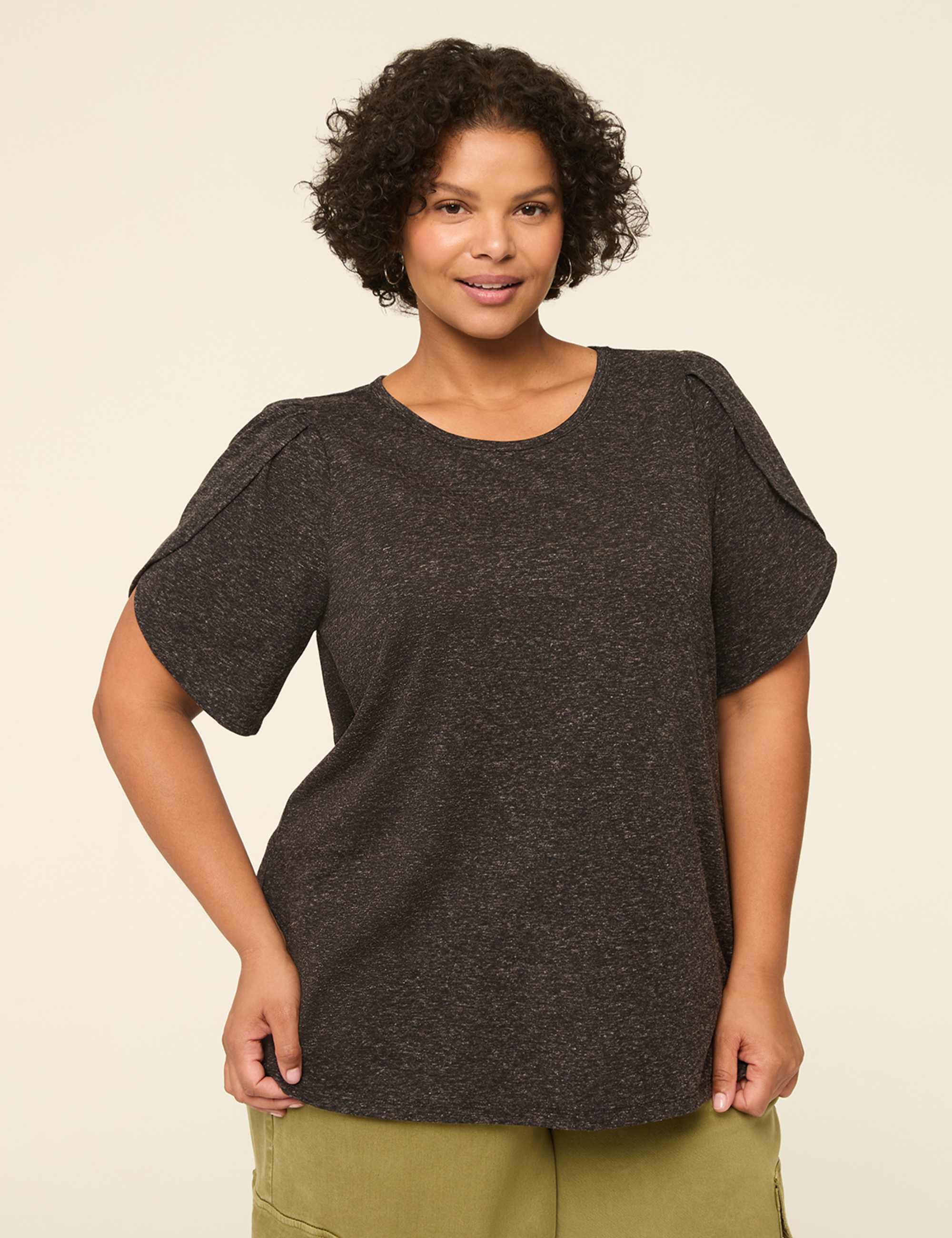 Knit Linen Tulip-Sleeve Top