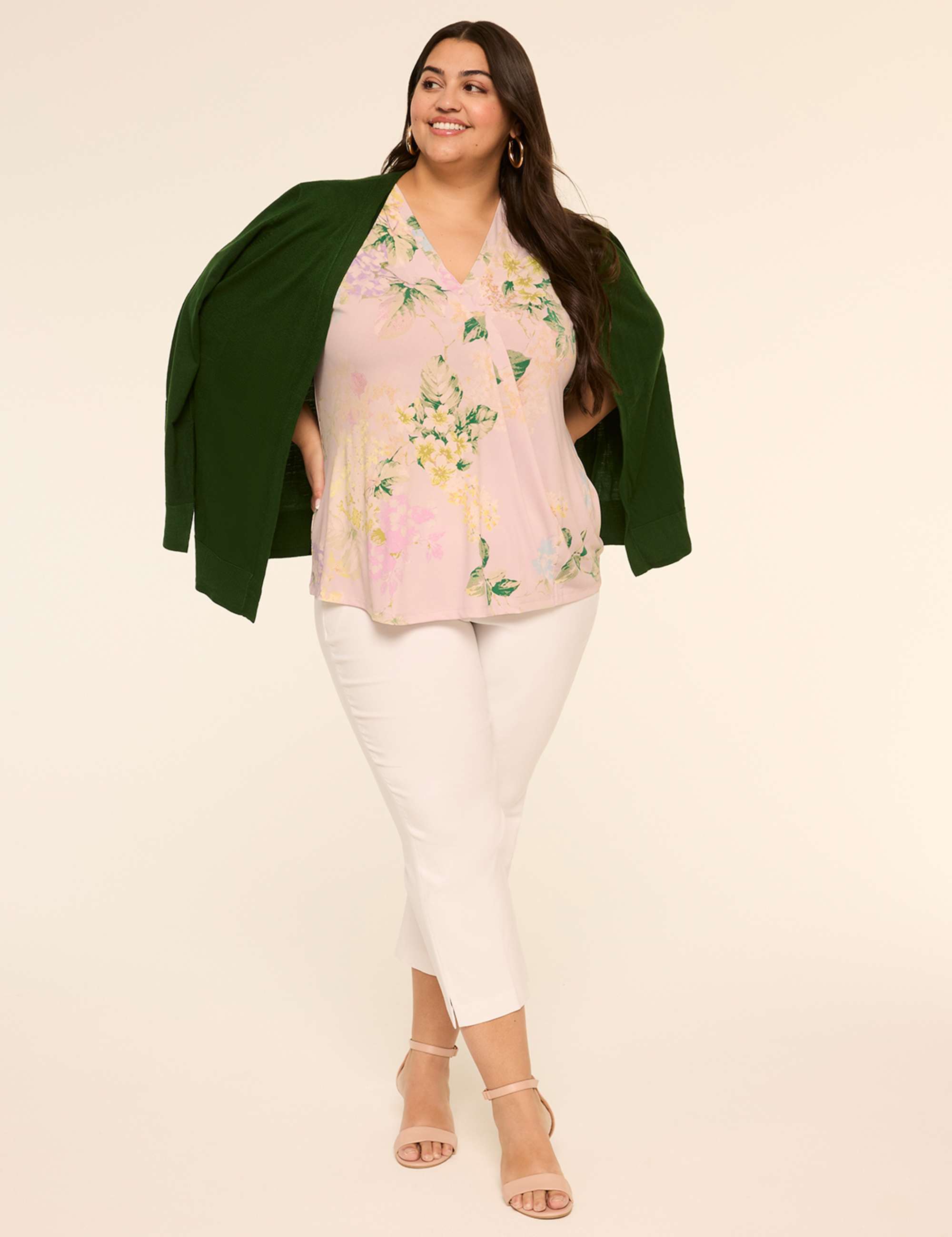 Swing Cap-Sleeve Pleat-Front Top