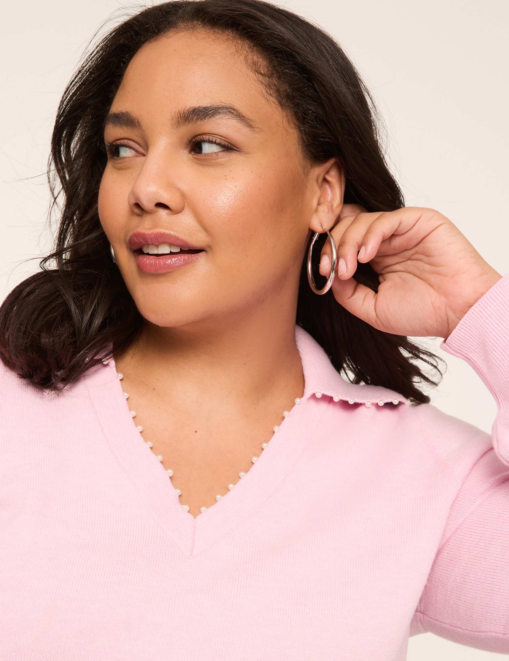 Pearlized V-Neck Collar Sweater