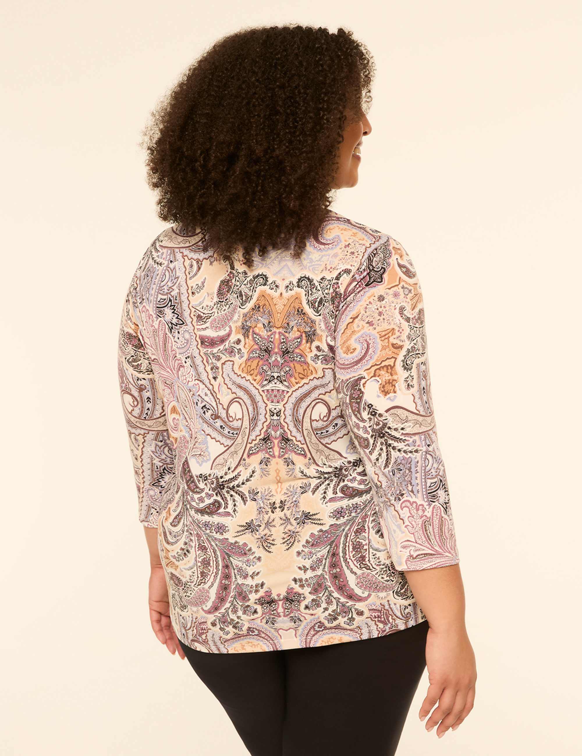 Swing 3/4-Sleeve Pleat-Front Top