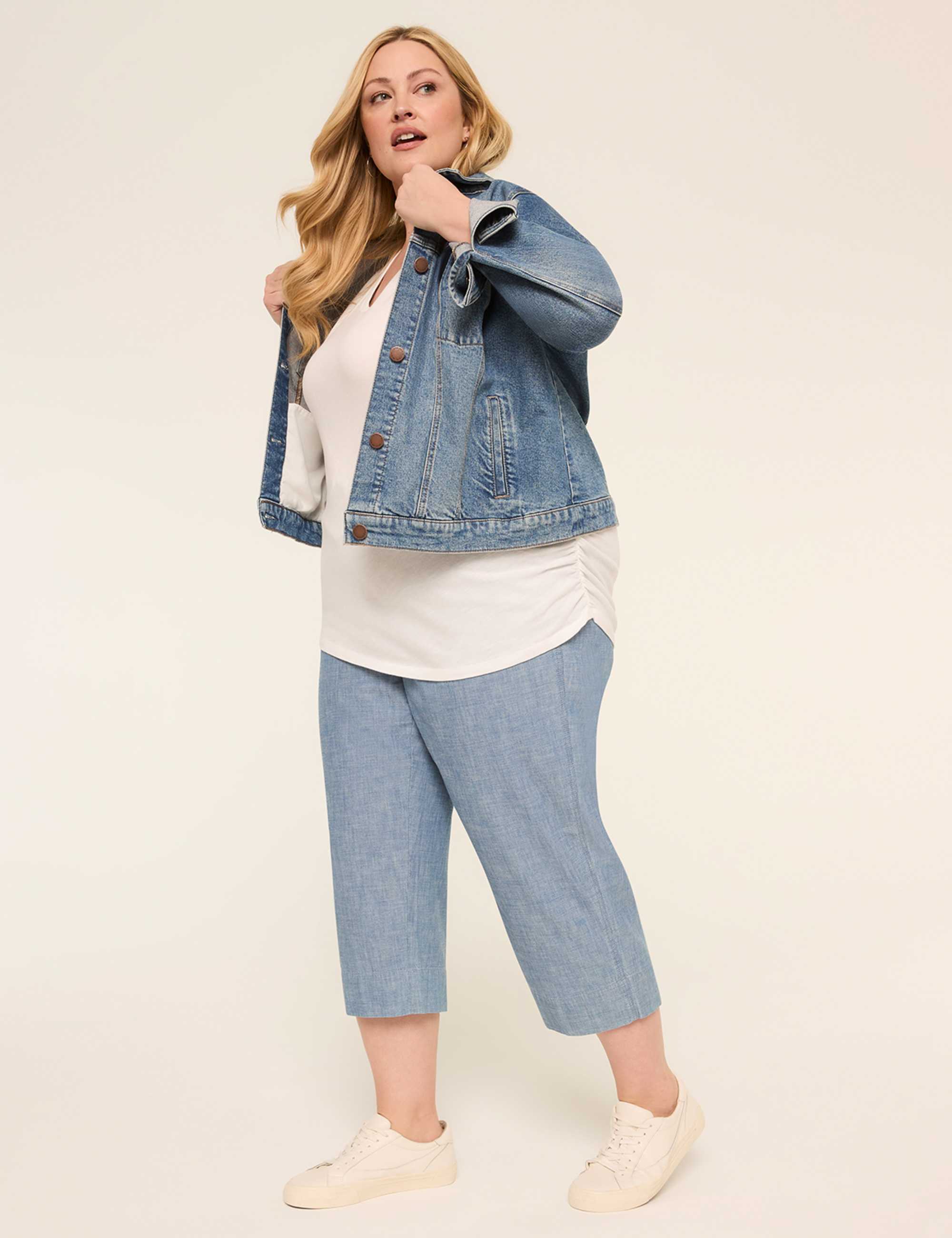 Short-Sleeve V-Neck Side-Ruched Tee