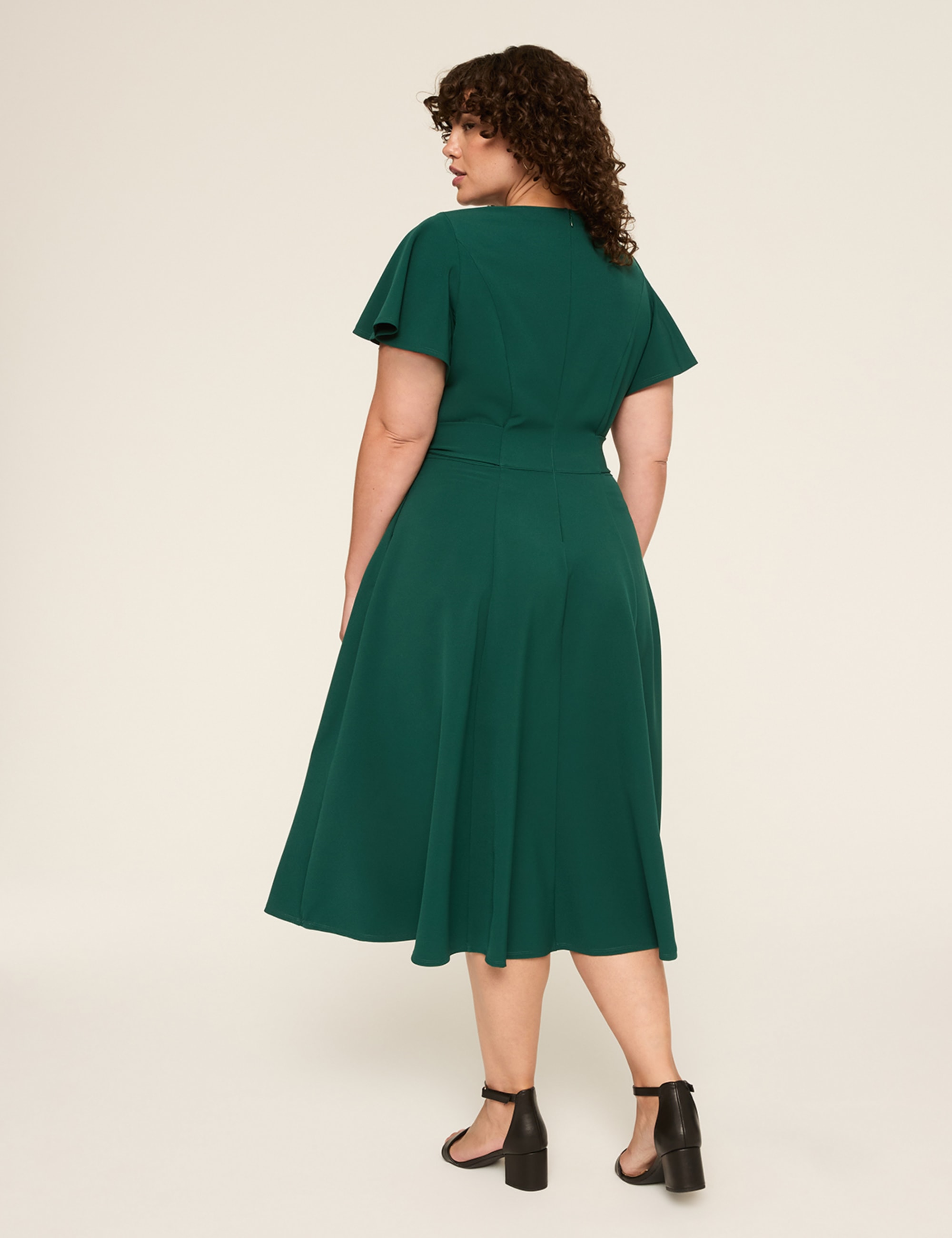 Lena V-Neck Level-Hem Midi Dress