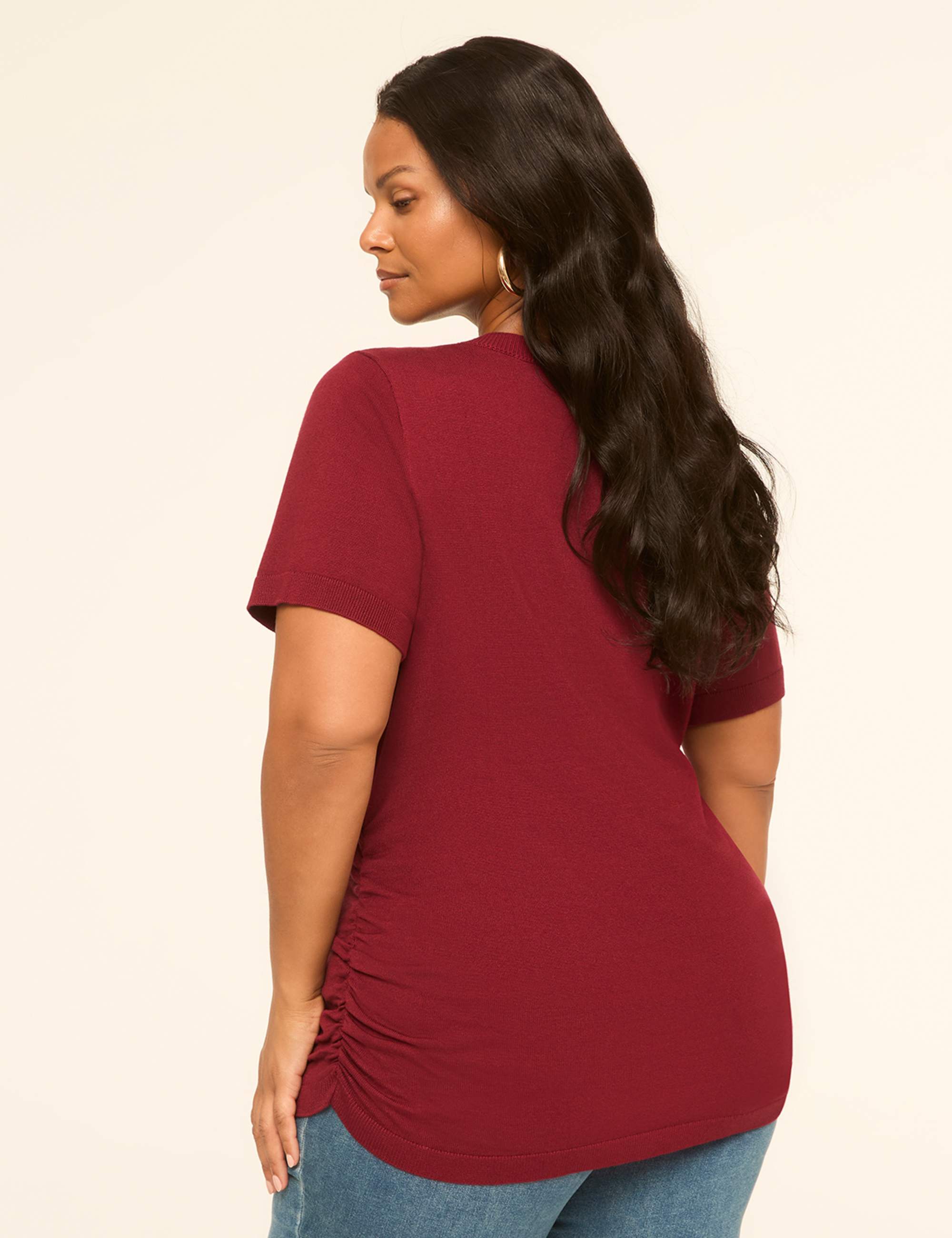 Short-Sleeve V-Neck Pullover Sweater