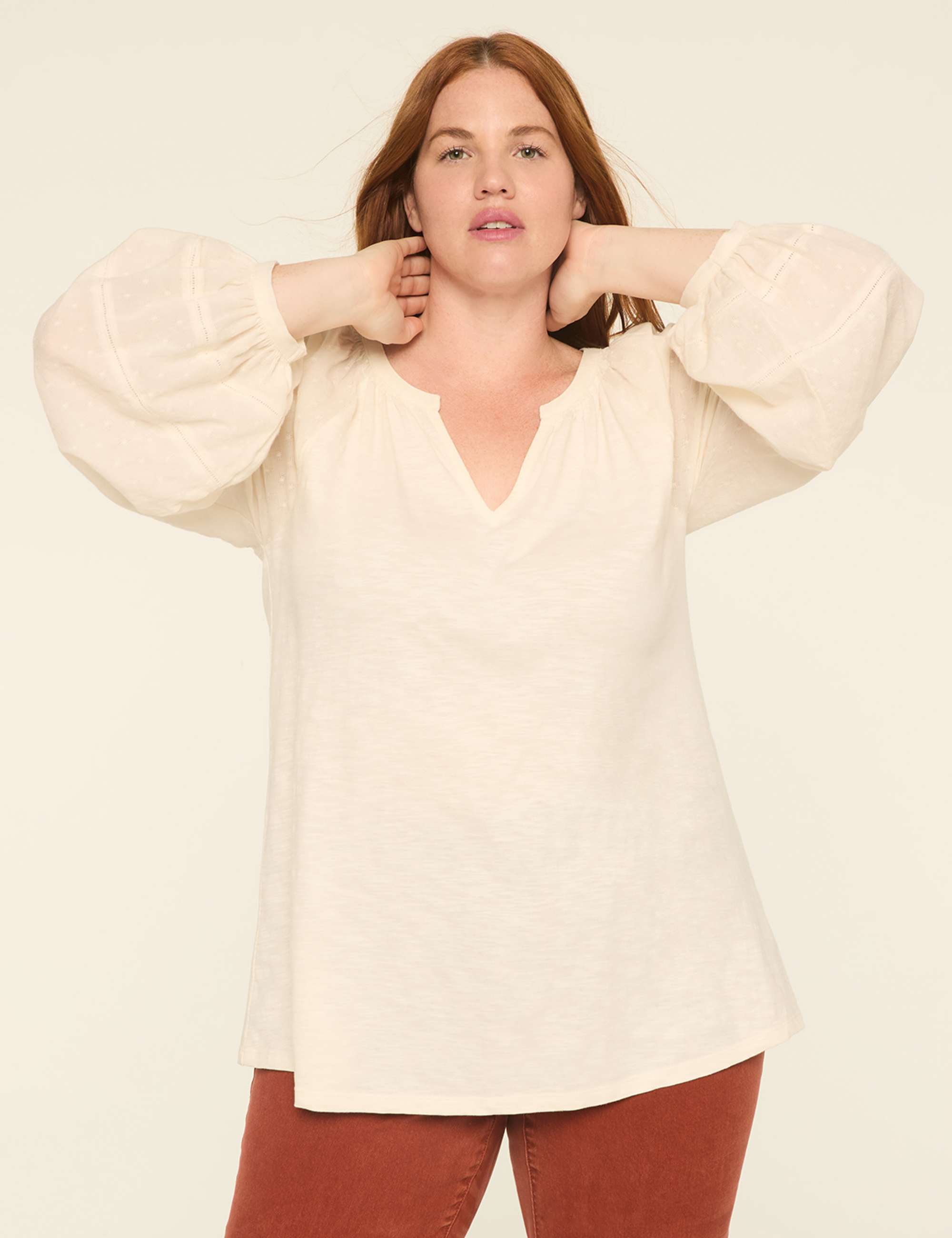 Knit & Woven Jacquard 3/4-Sleeve Top