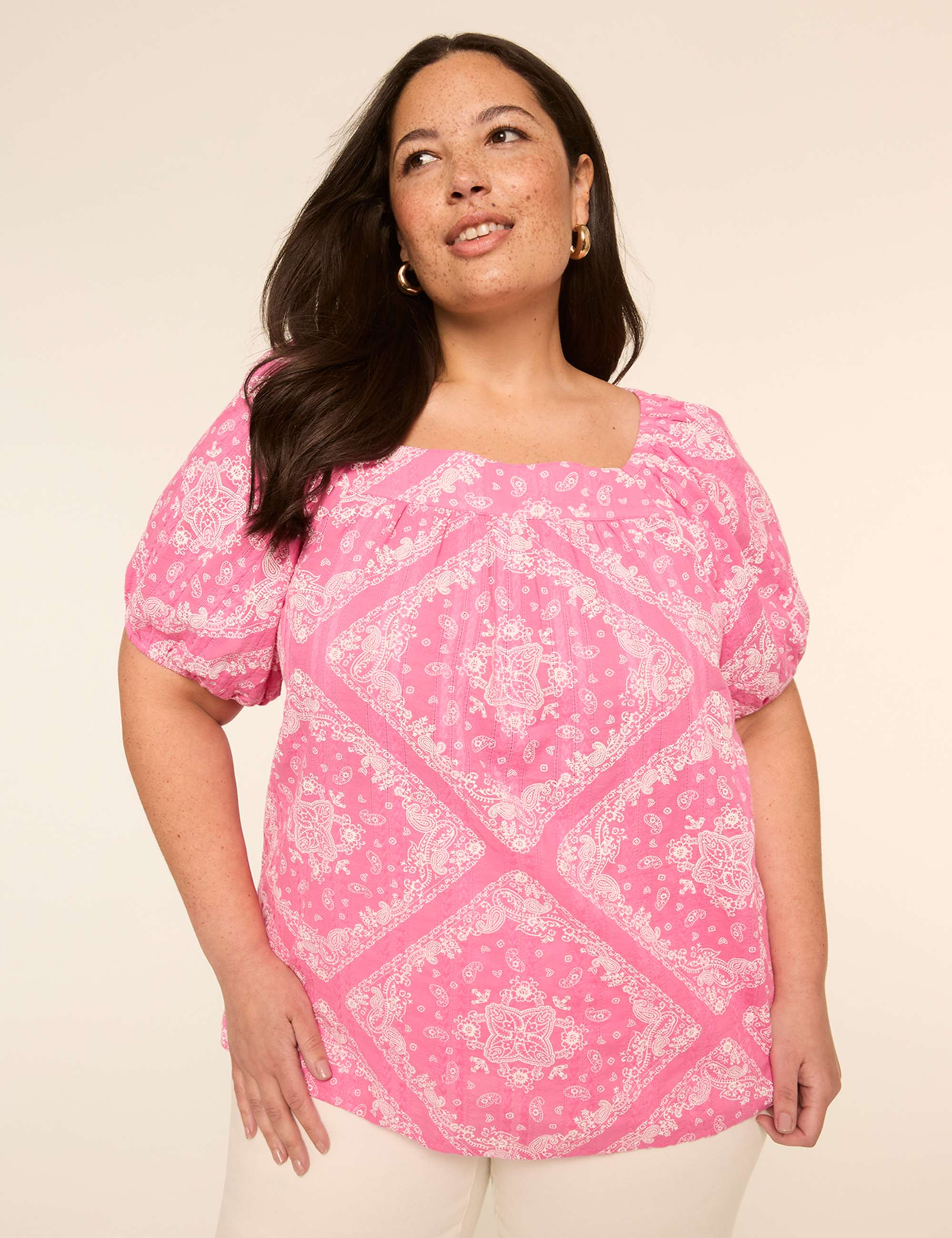 Square-Neck Popover Peasant Blouse