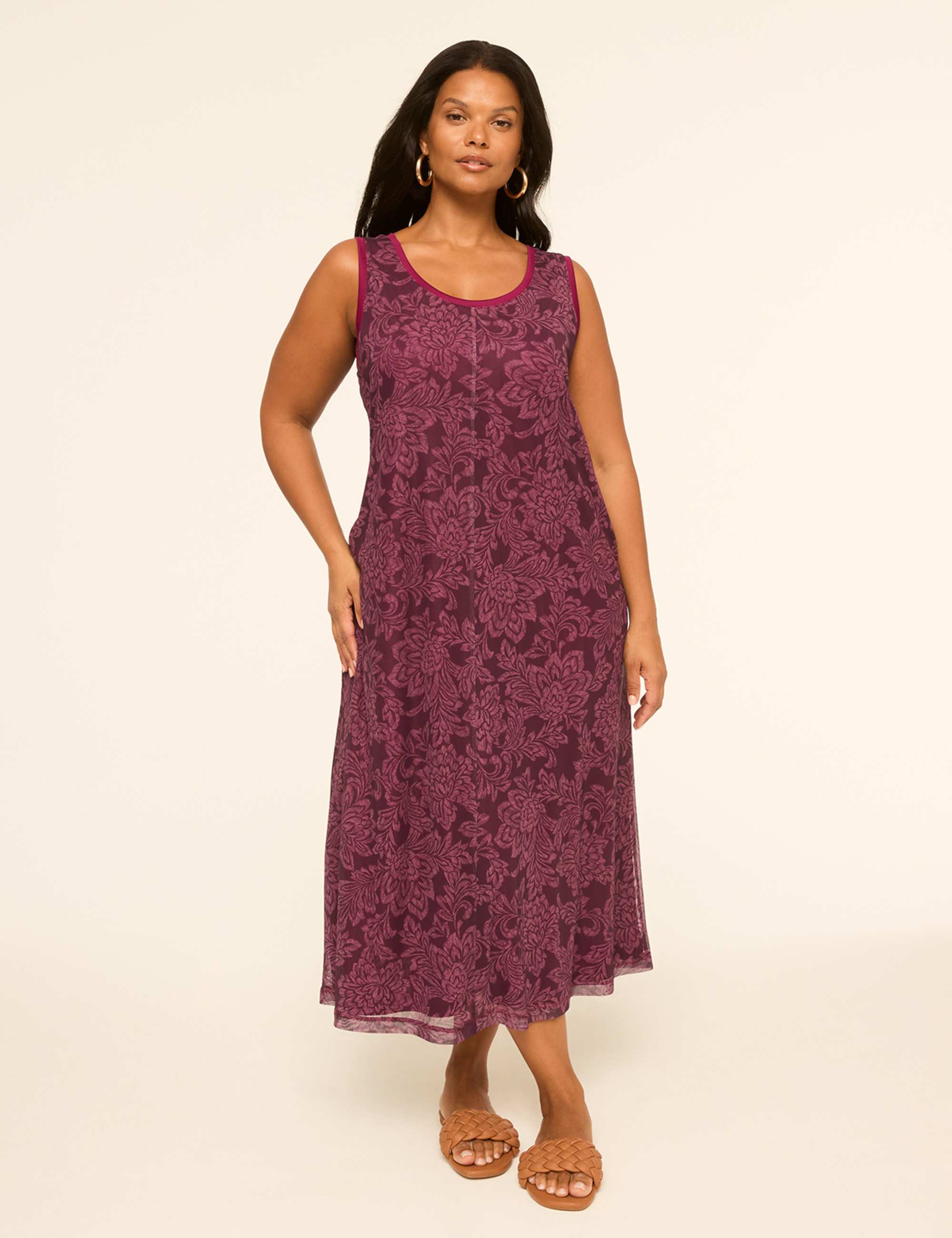 Sleeveless Double-Layer Mesh Midi Dress