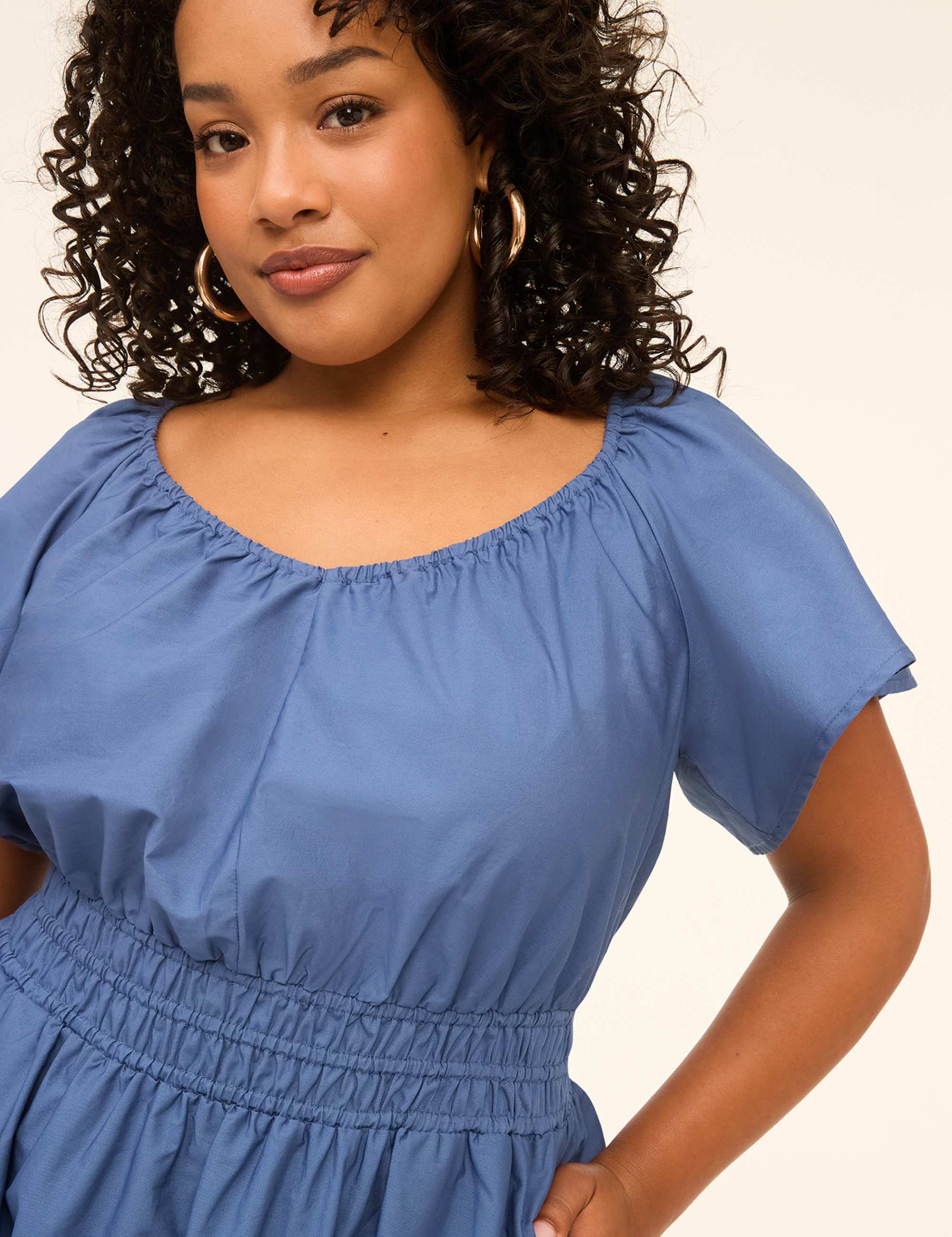 Smocked-Waist Poplin Midi Dress