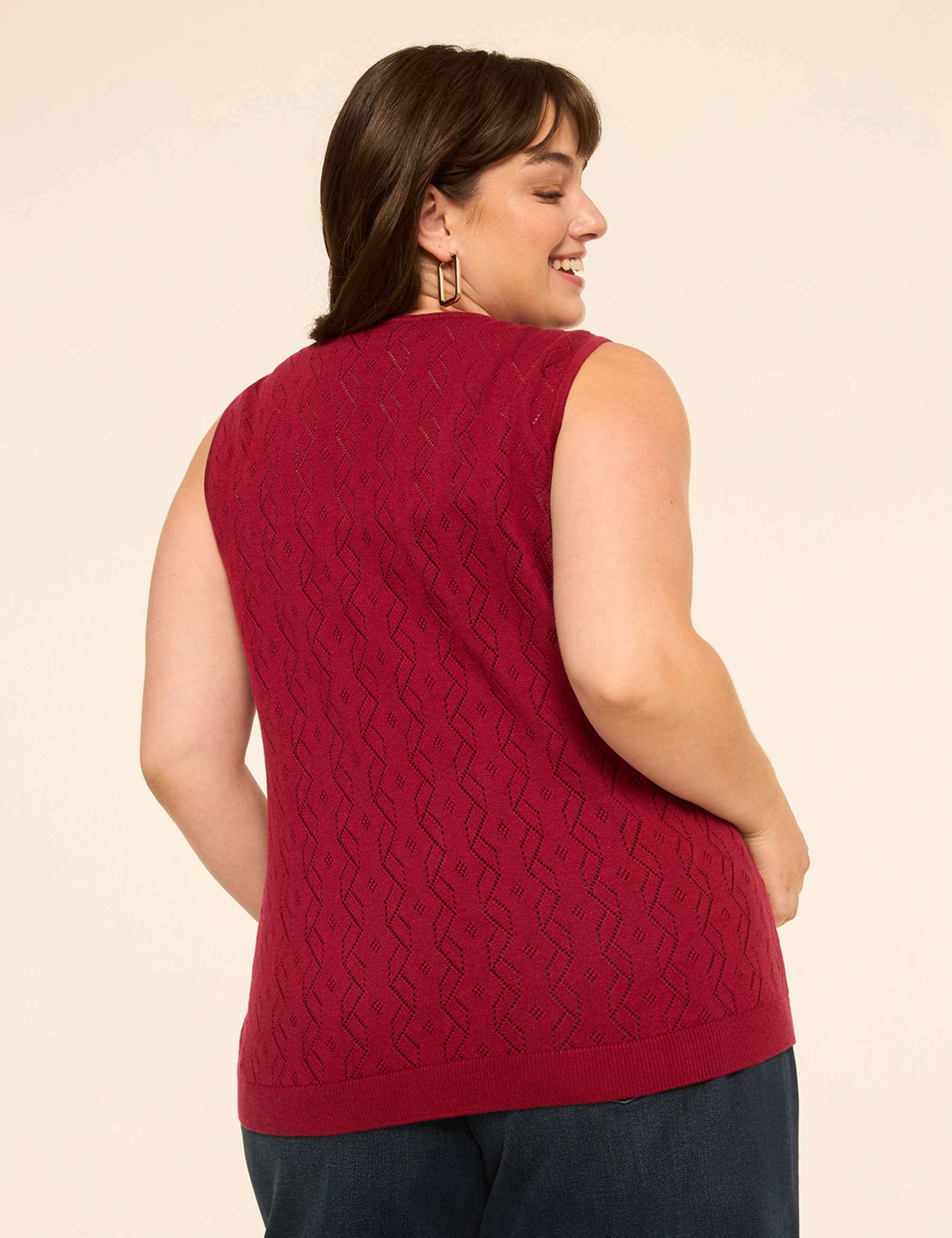 Pointelle-Stitch V-Neck Sweater Tank