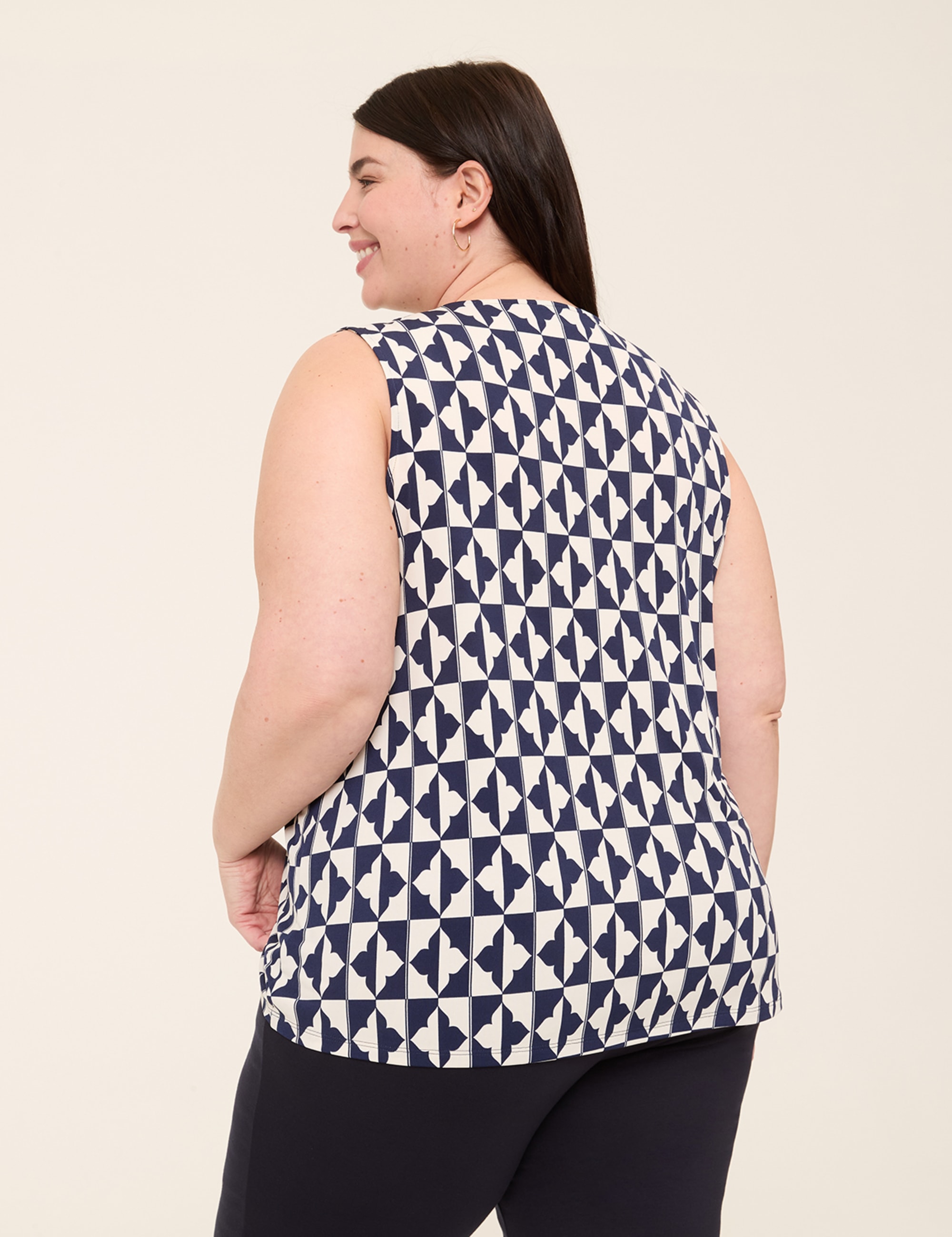 Swing Sleeveless Pleat-Front Top