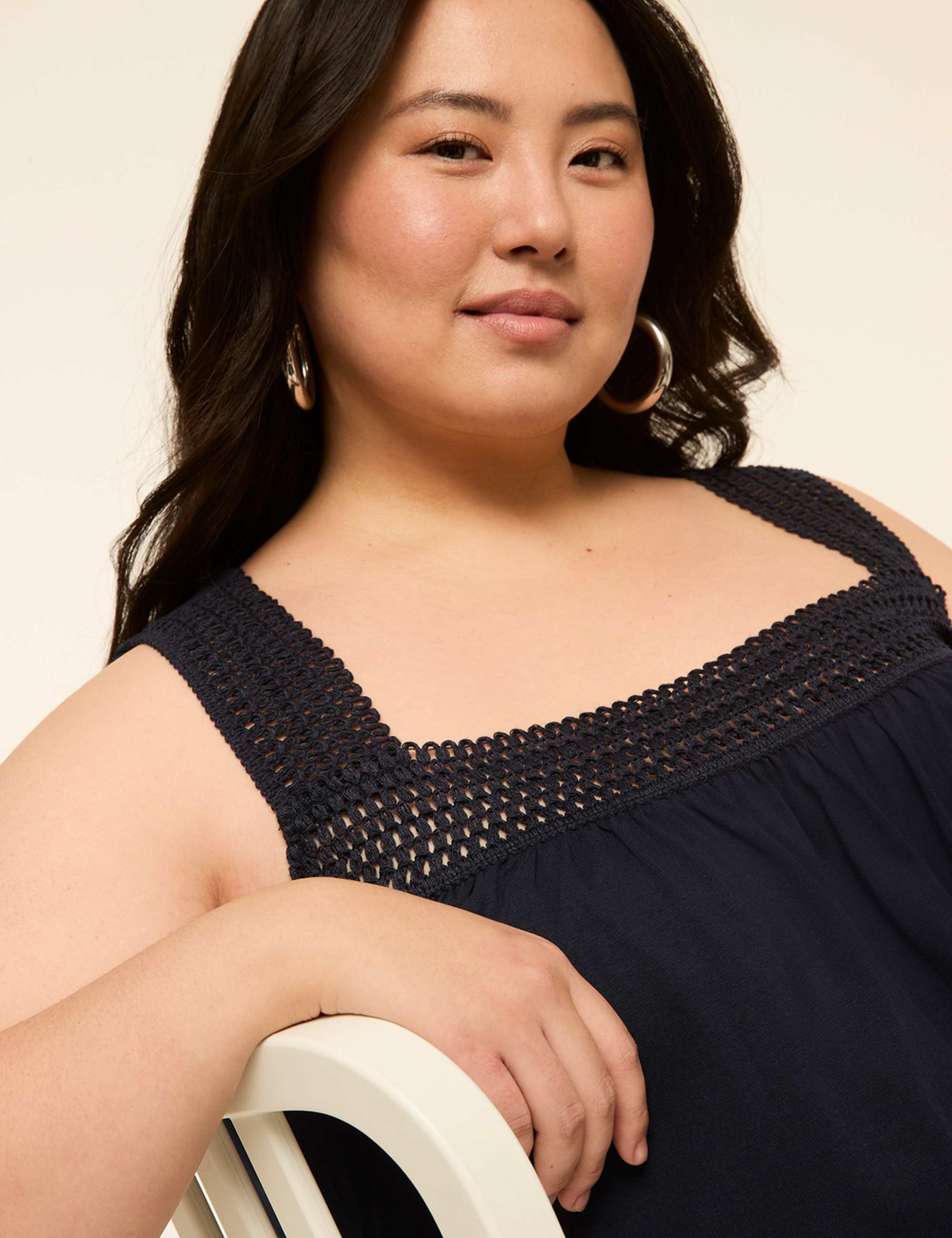 Square-Neck Crochet-Trim Tank
