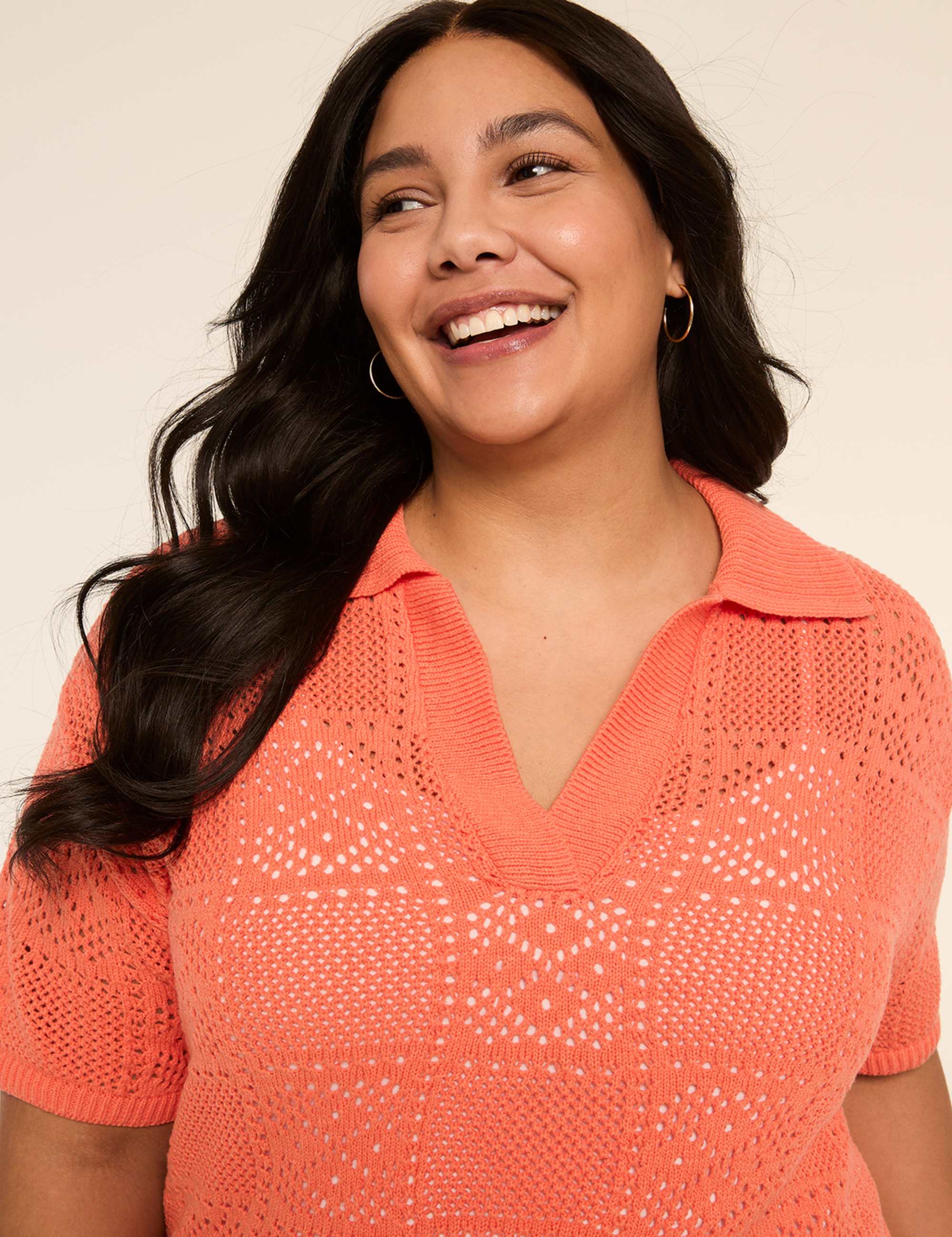 Short-Sleeve Collared Sweater Pullover