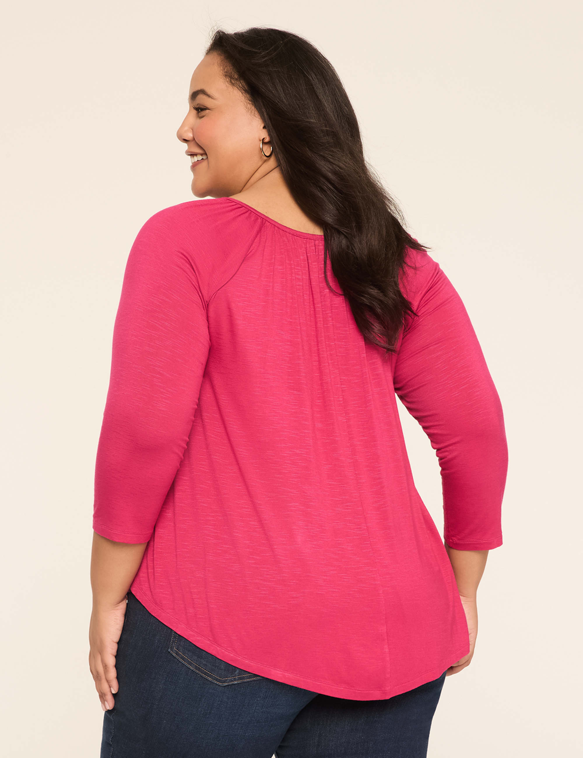 Swing 3/4-Sleeve Notch-Neck Top
