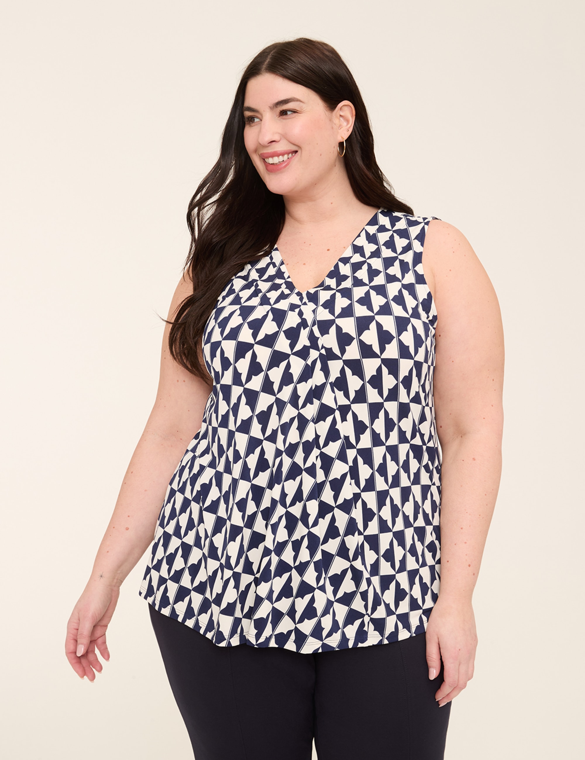 Swing Sleeveless Pleat-Front Top