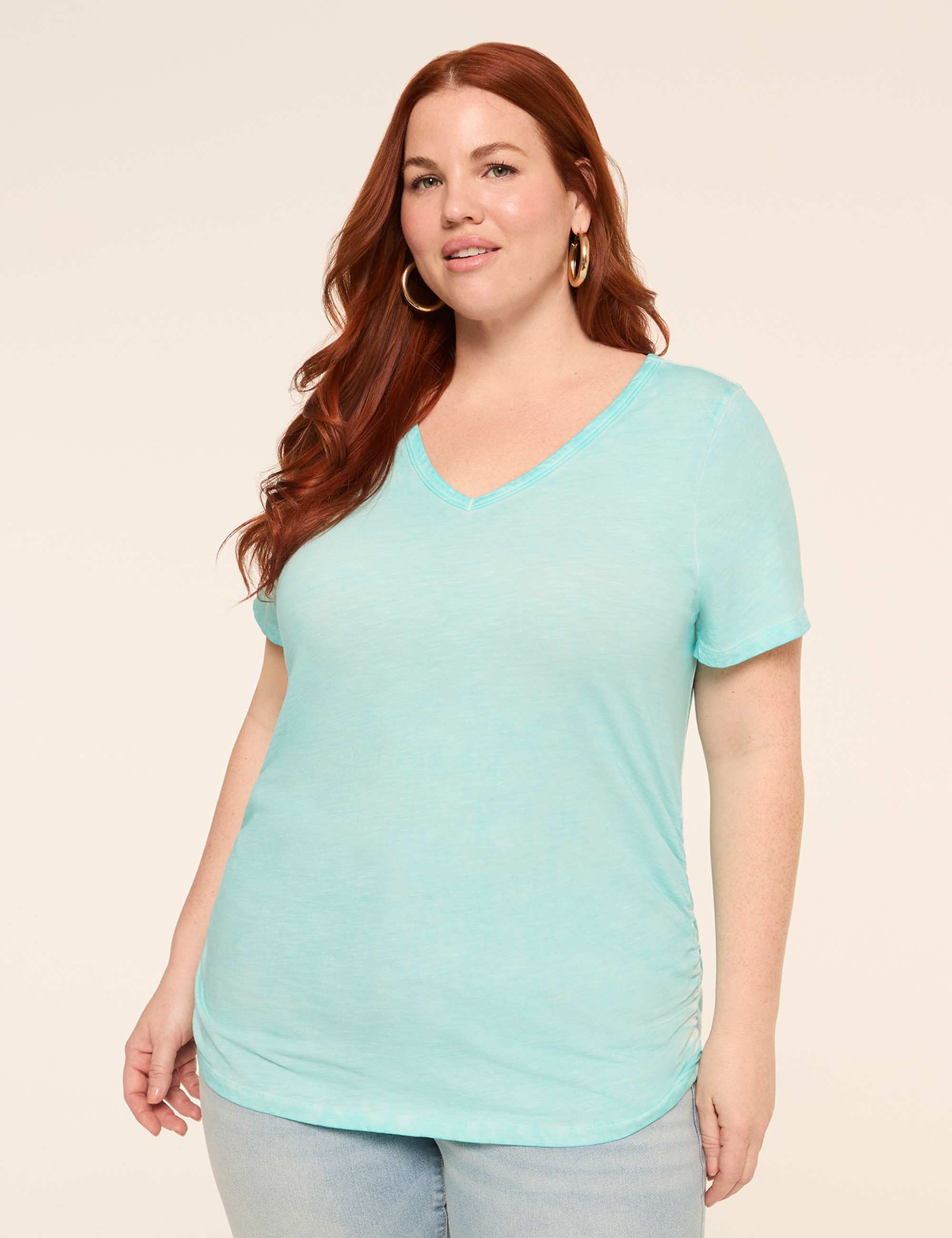 Short-Sleeve V-Neck Side-Ruched Tee