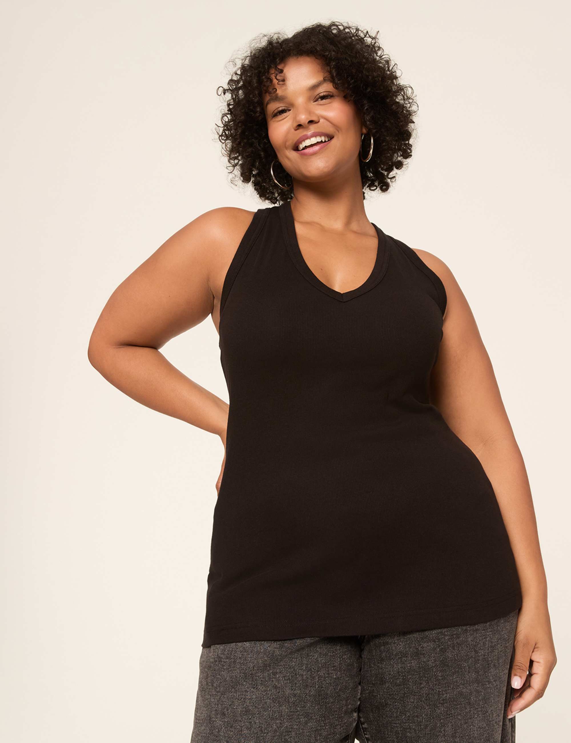 Deep V-Neck Rib Layering Tank