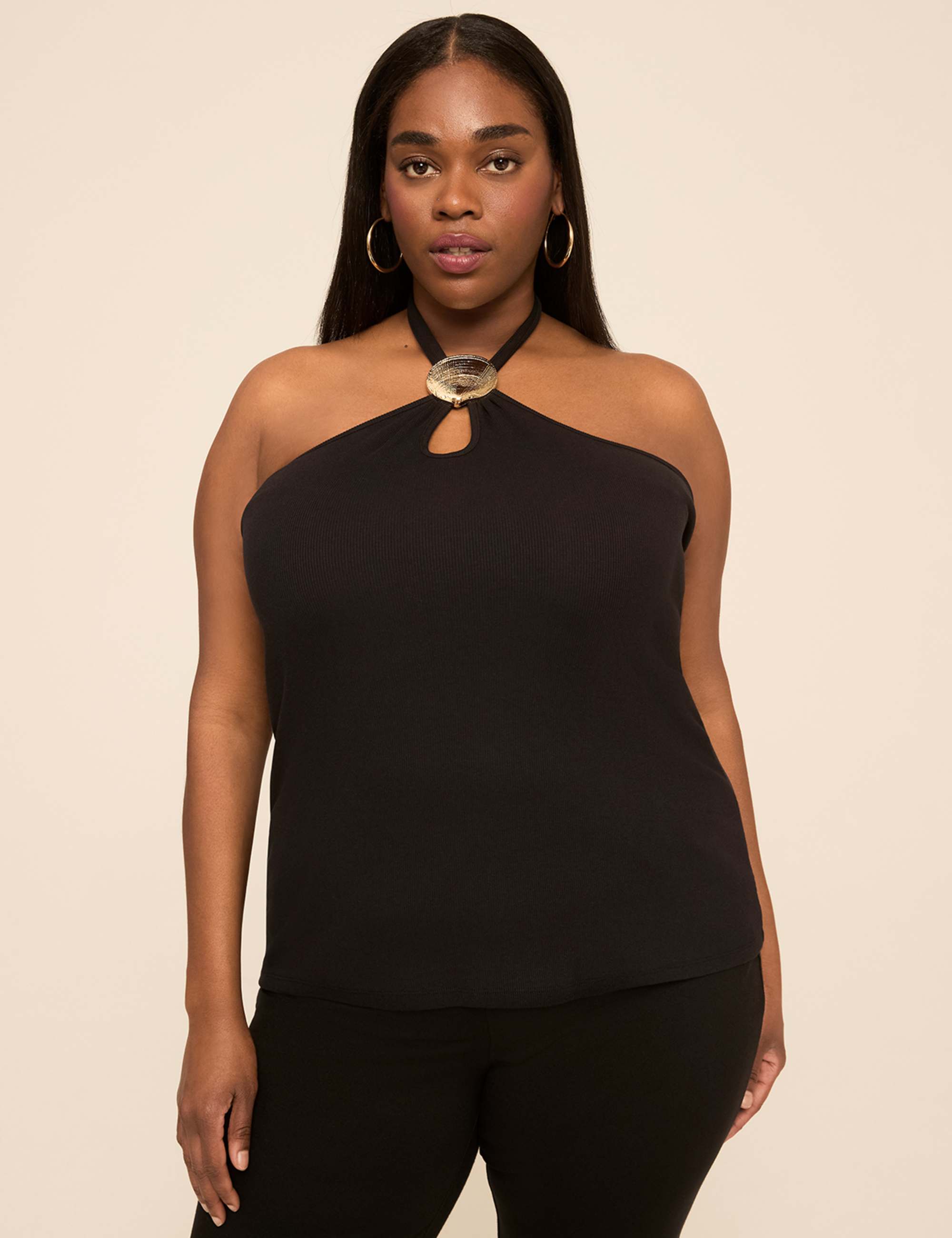 Seashell-Detail Ribbed Halter Top