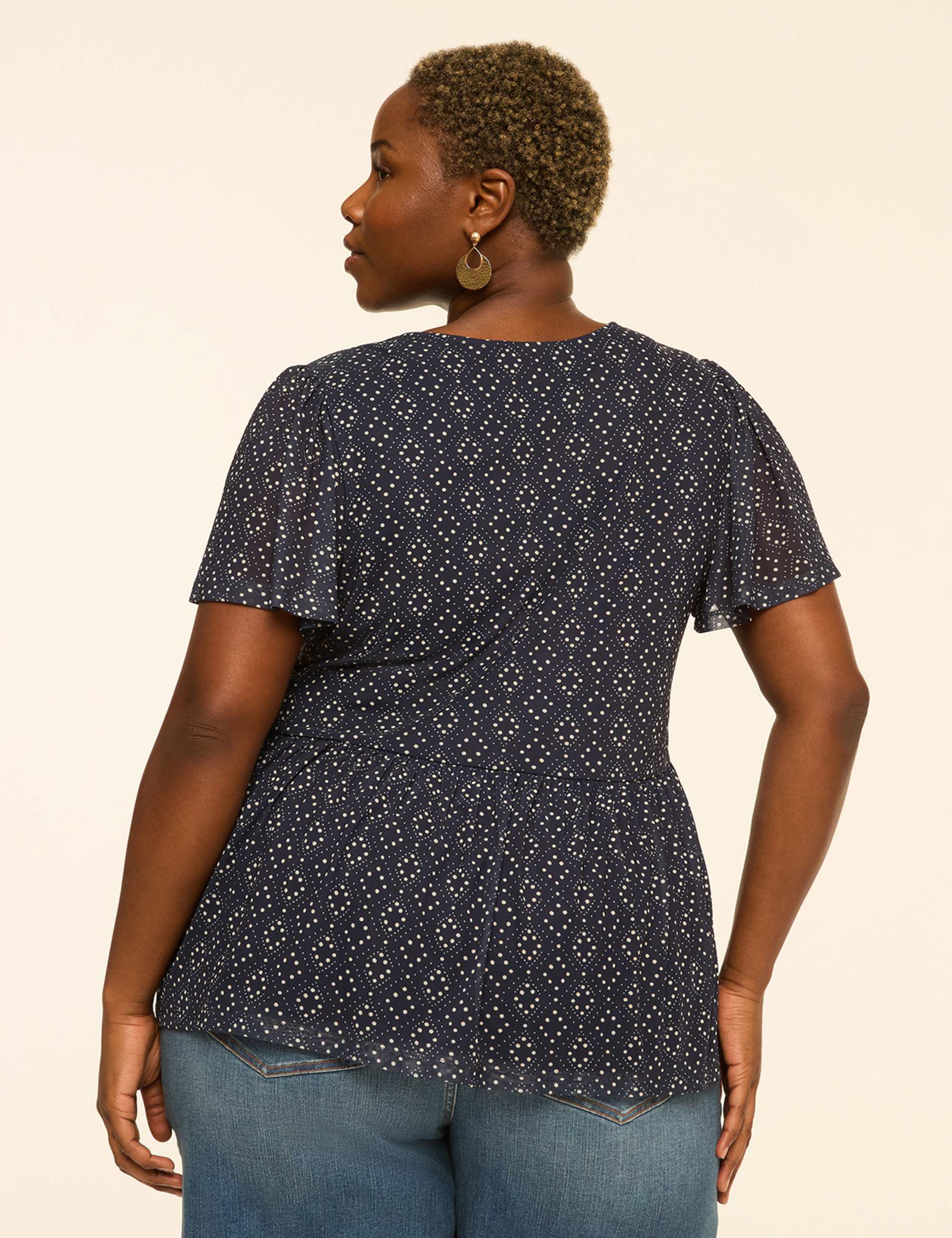Flutter-Sleeve Mesh Peplum Top