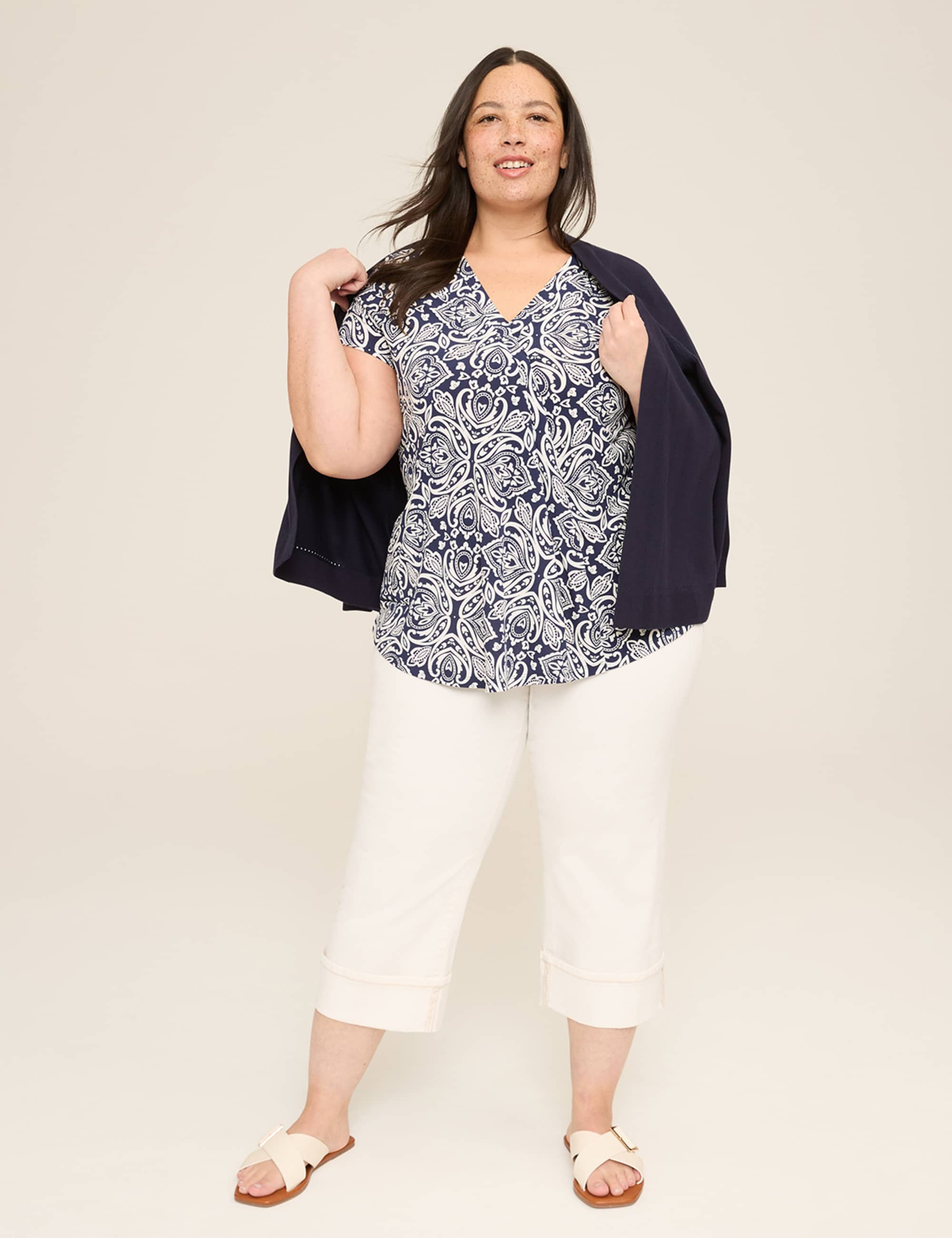 Cap-Sleeve Pleat-Front Top
