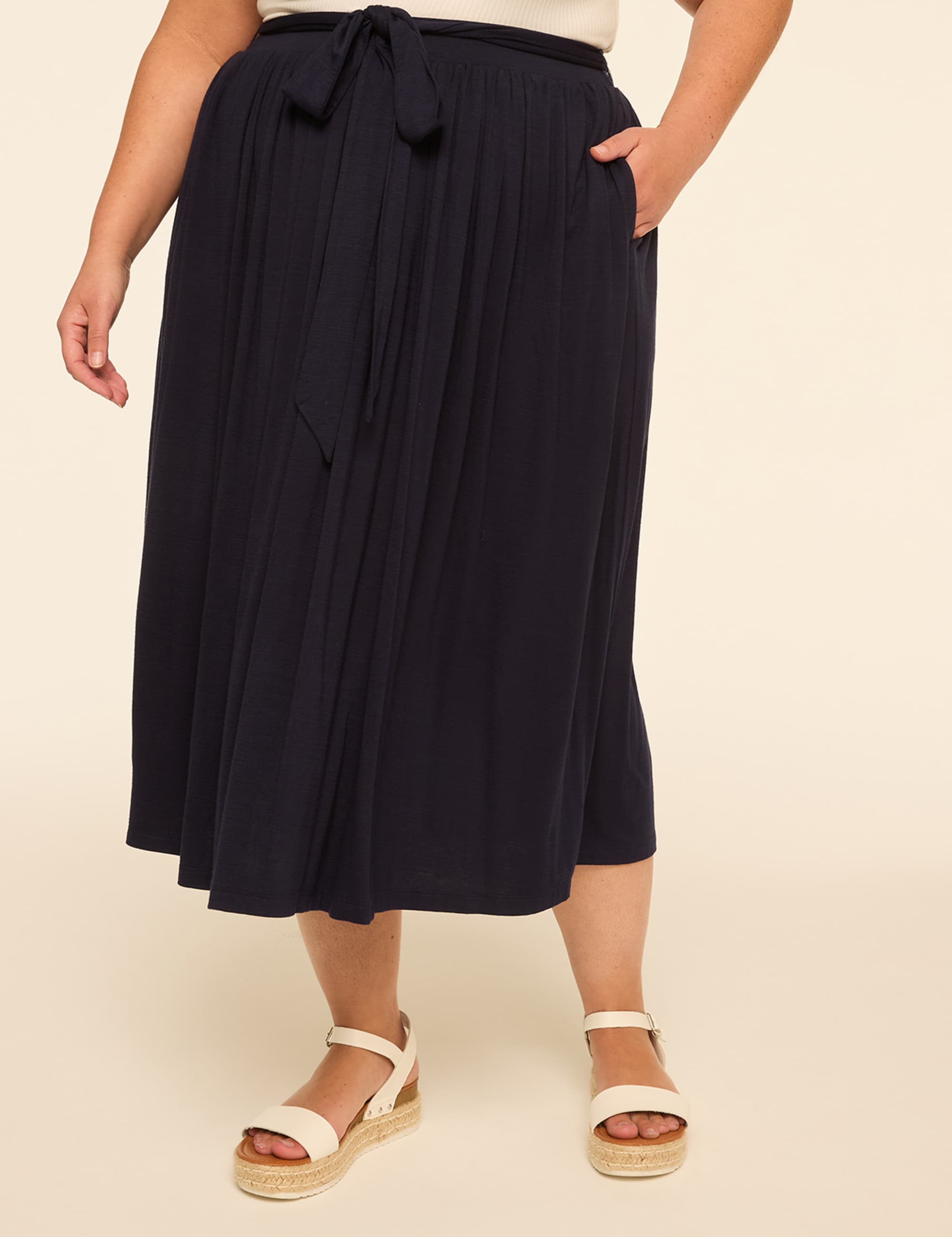 Tie-Waist Midi Skirt