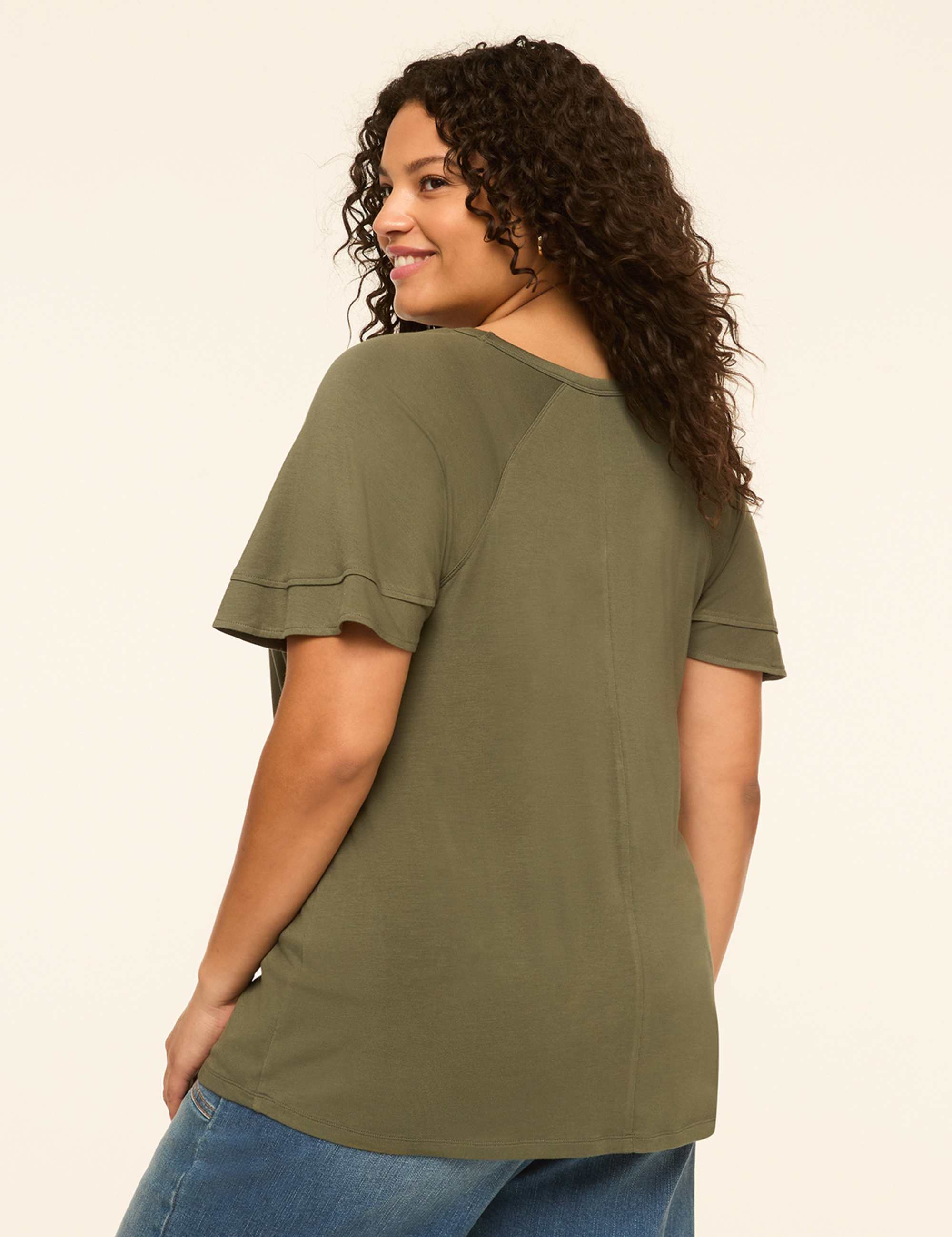 DreamFeel Double Flutter-Sleeve V-Neck Top