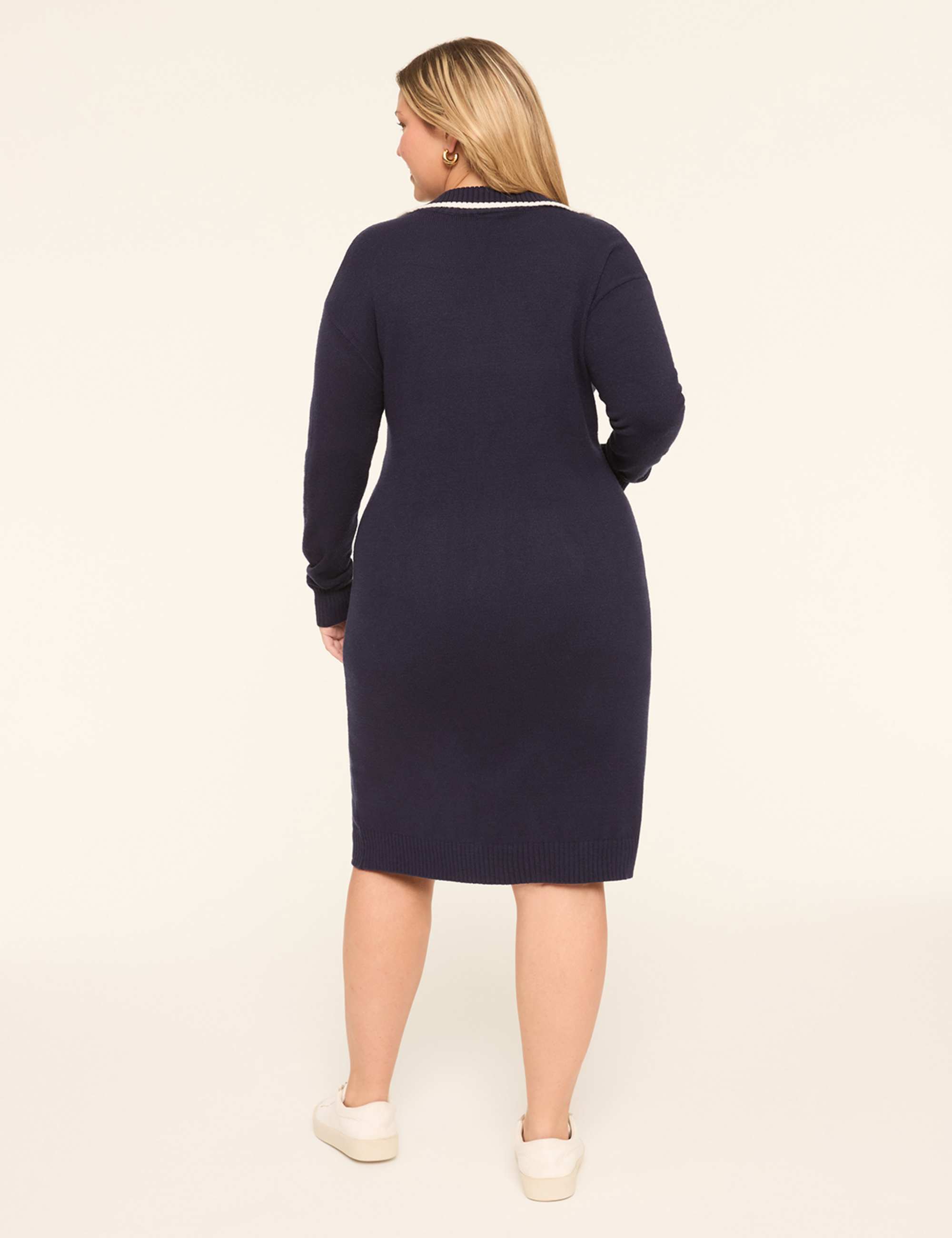 V-Neck Collared Sweater Dress
