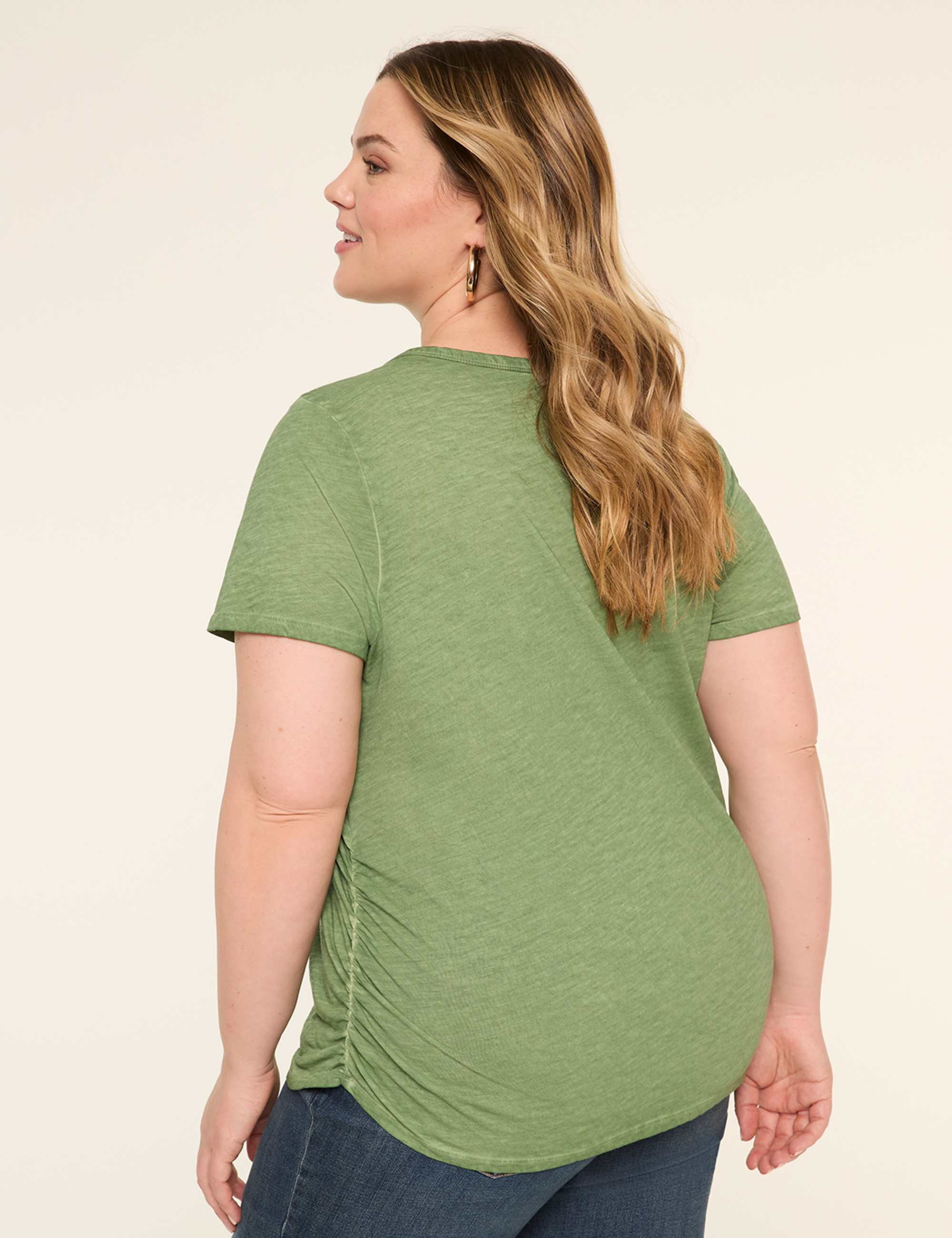 Short-Sleeve V-Neck Side-Ruched Tee