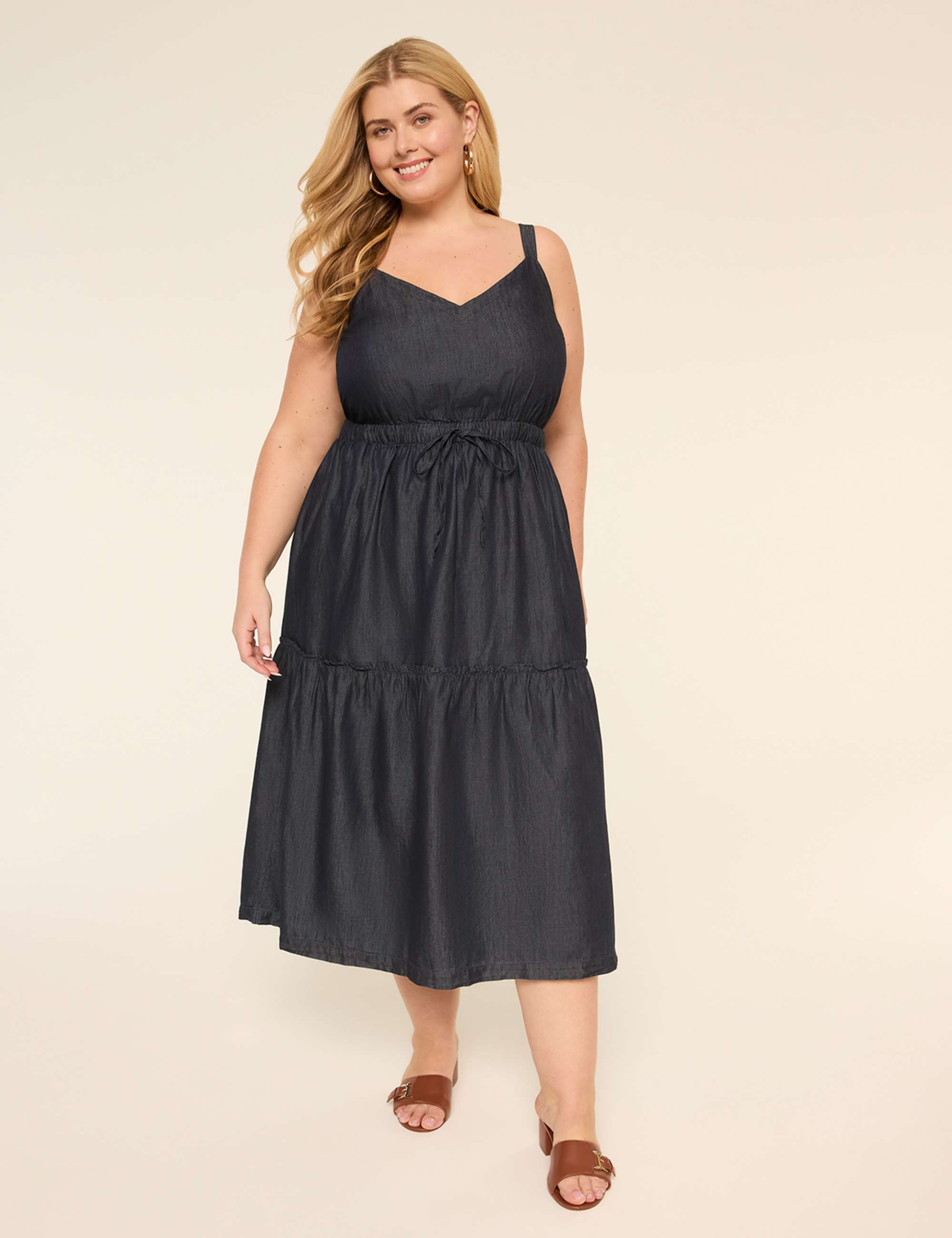 V-Neck Tie-Waist Tiered Maxi Dress