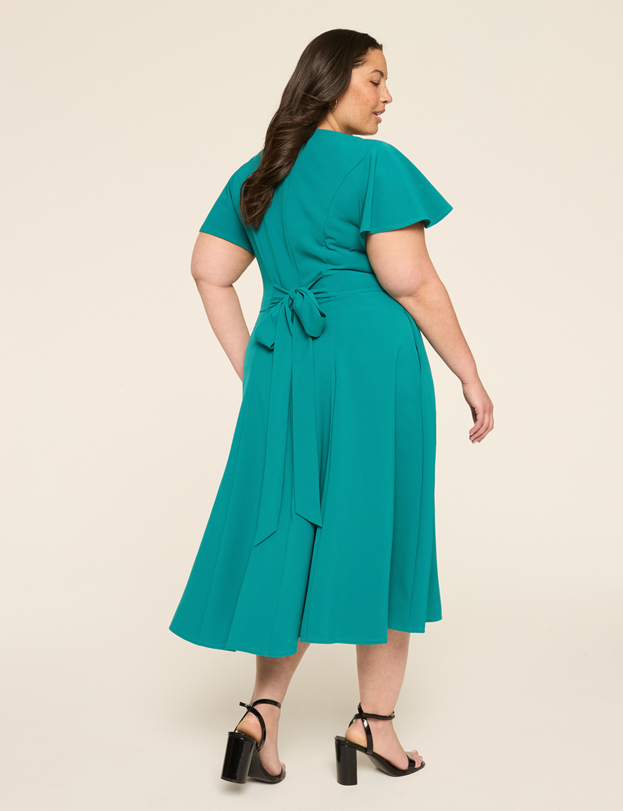 Lena V-Neck Level-Hem Midi Dress