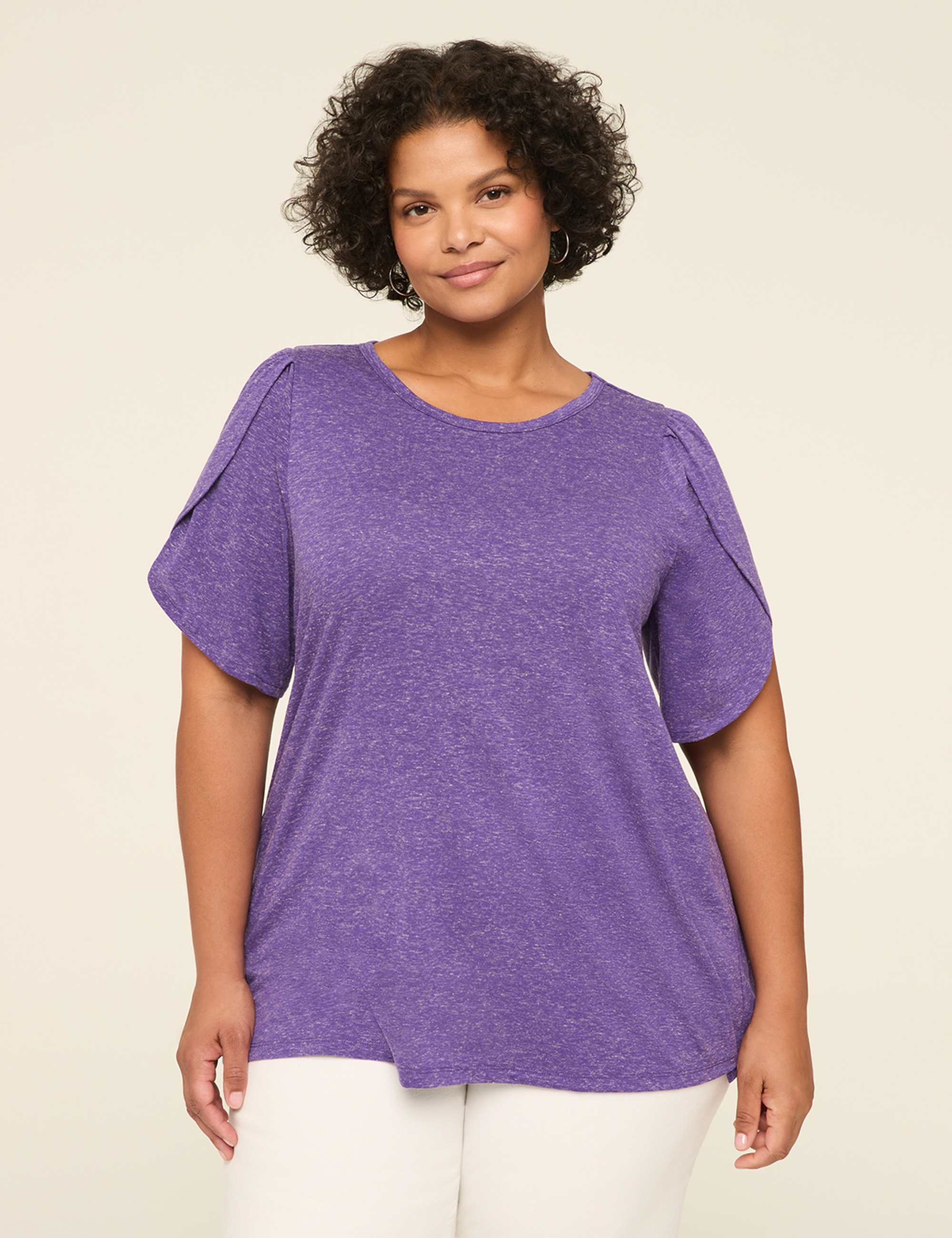 Knit Linen Tulip-Sleeve Top