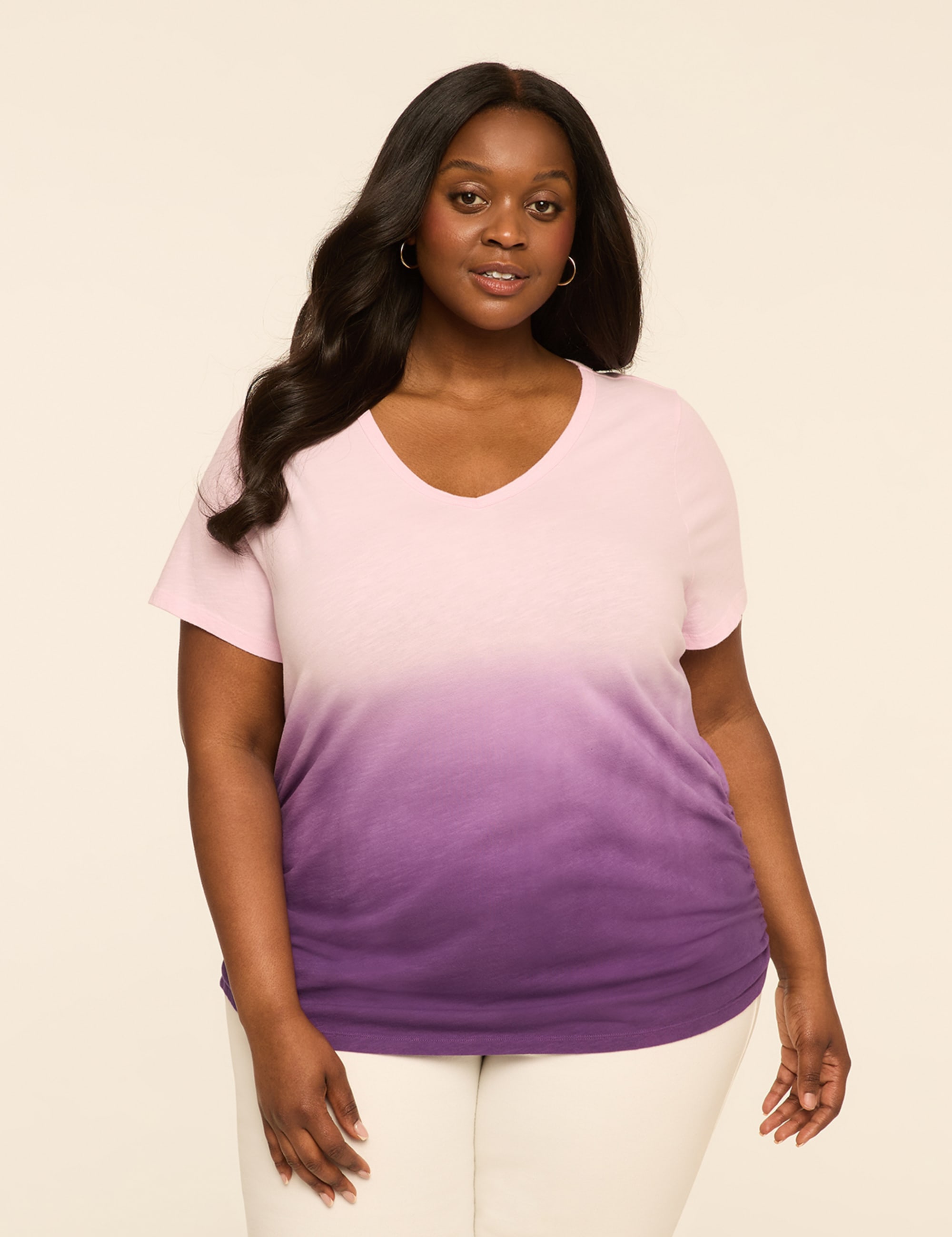 Short-Sleeve V-Neck Side-Ruched Tee