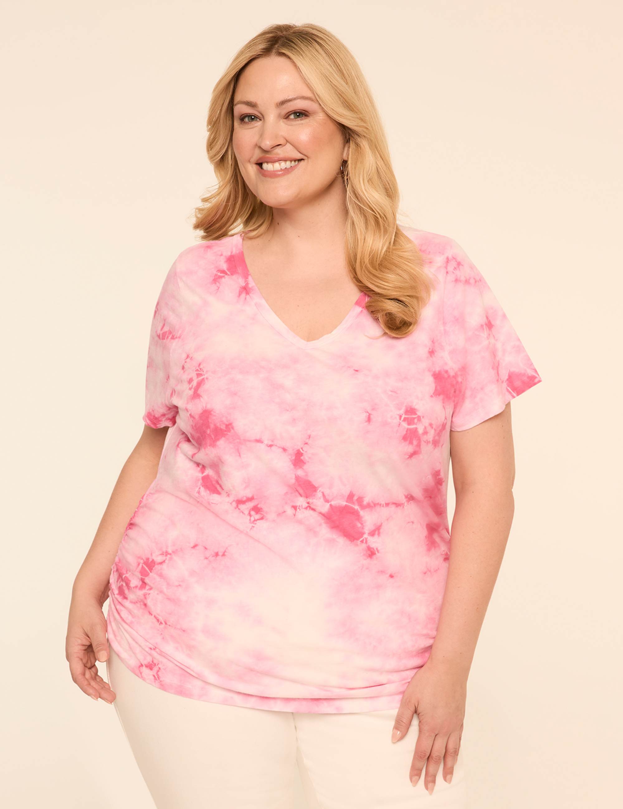 Short-Sleeve V-Neck Side-Ruched Tee