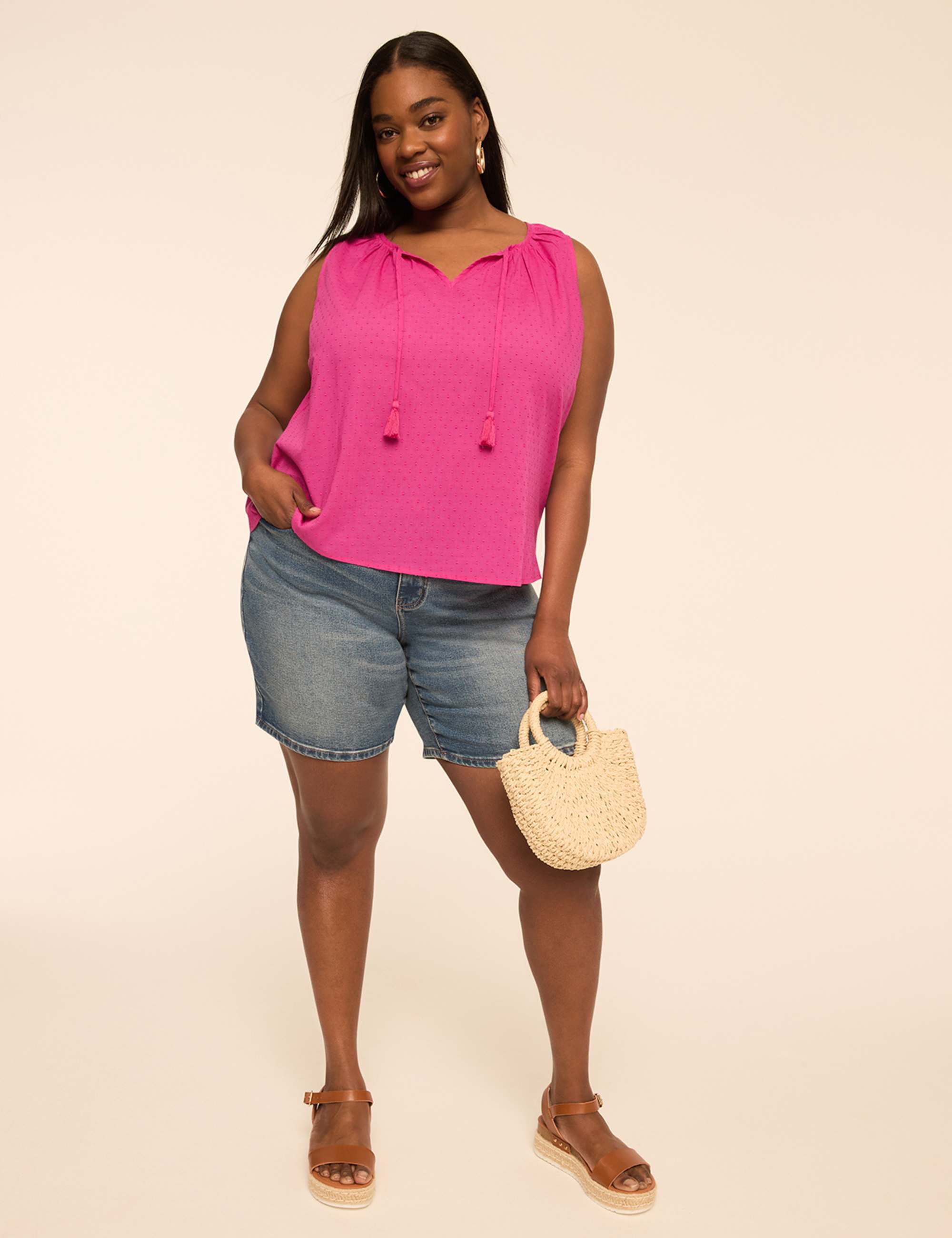 Sleeveless Tie-Neck Blouse