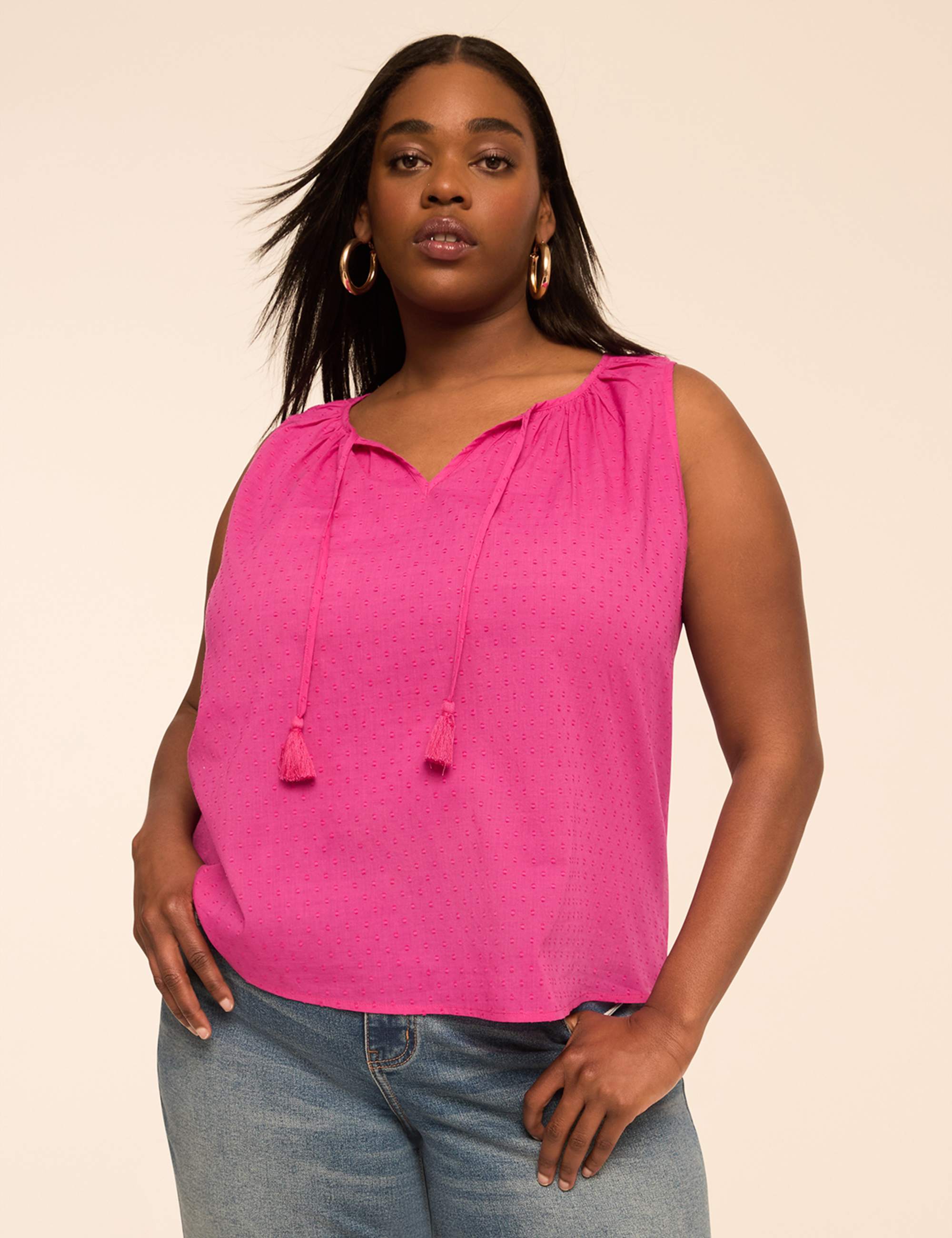 Sleeveless Tie-Neck Blouse