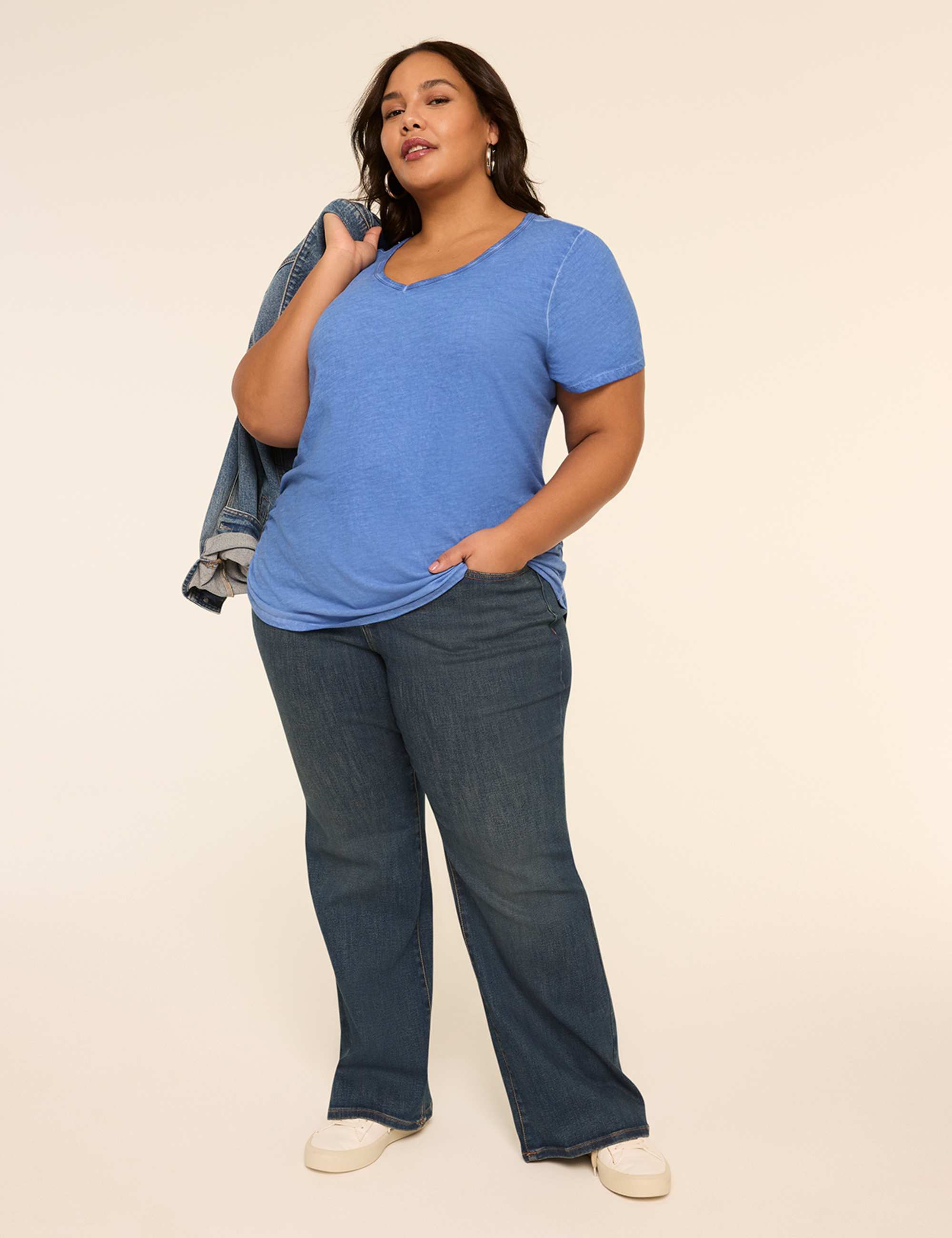 Short-Sleeve V-Neck Side-Ruched Tee