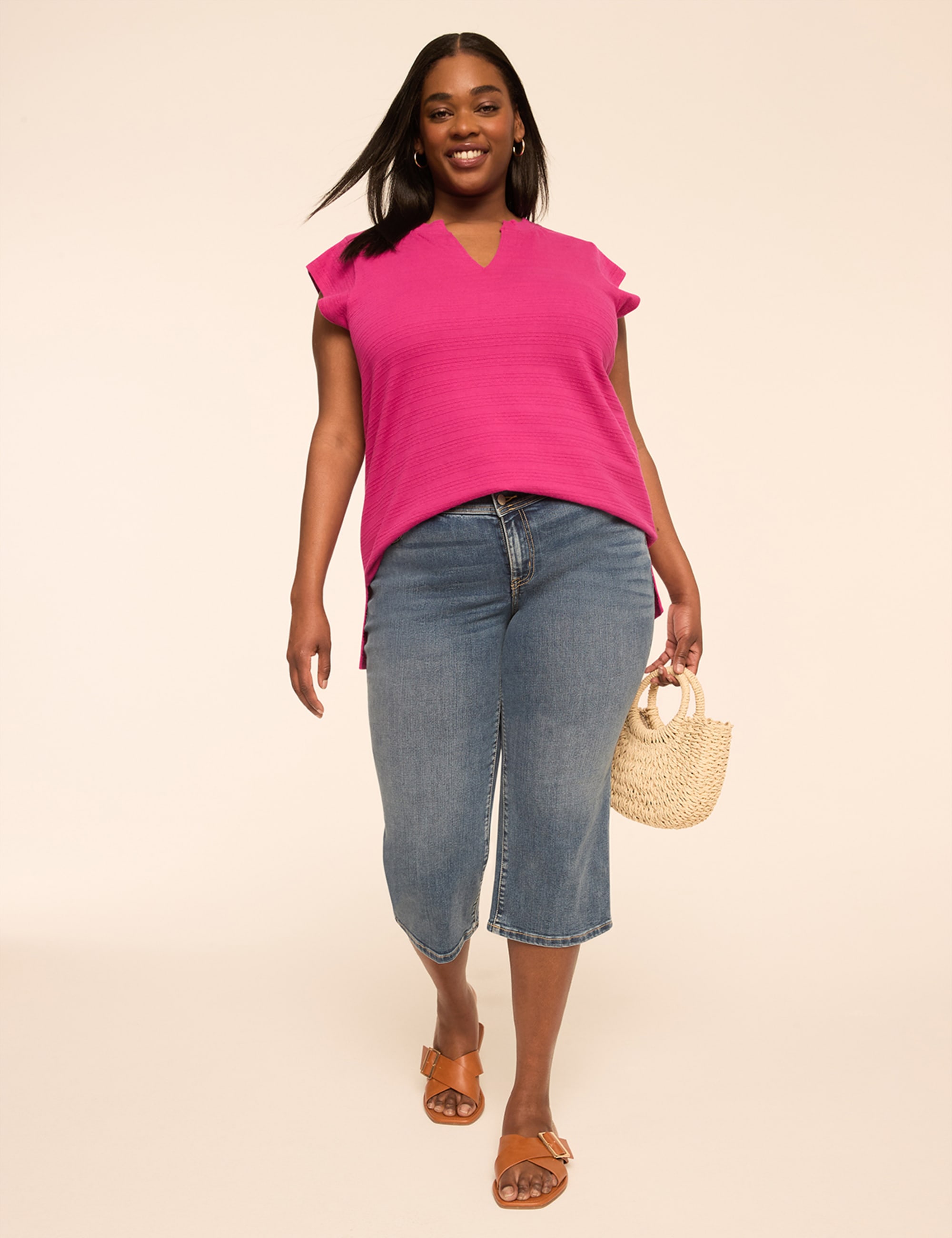 Notch-Neck Textured Knit Top