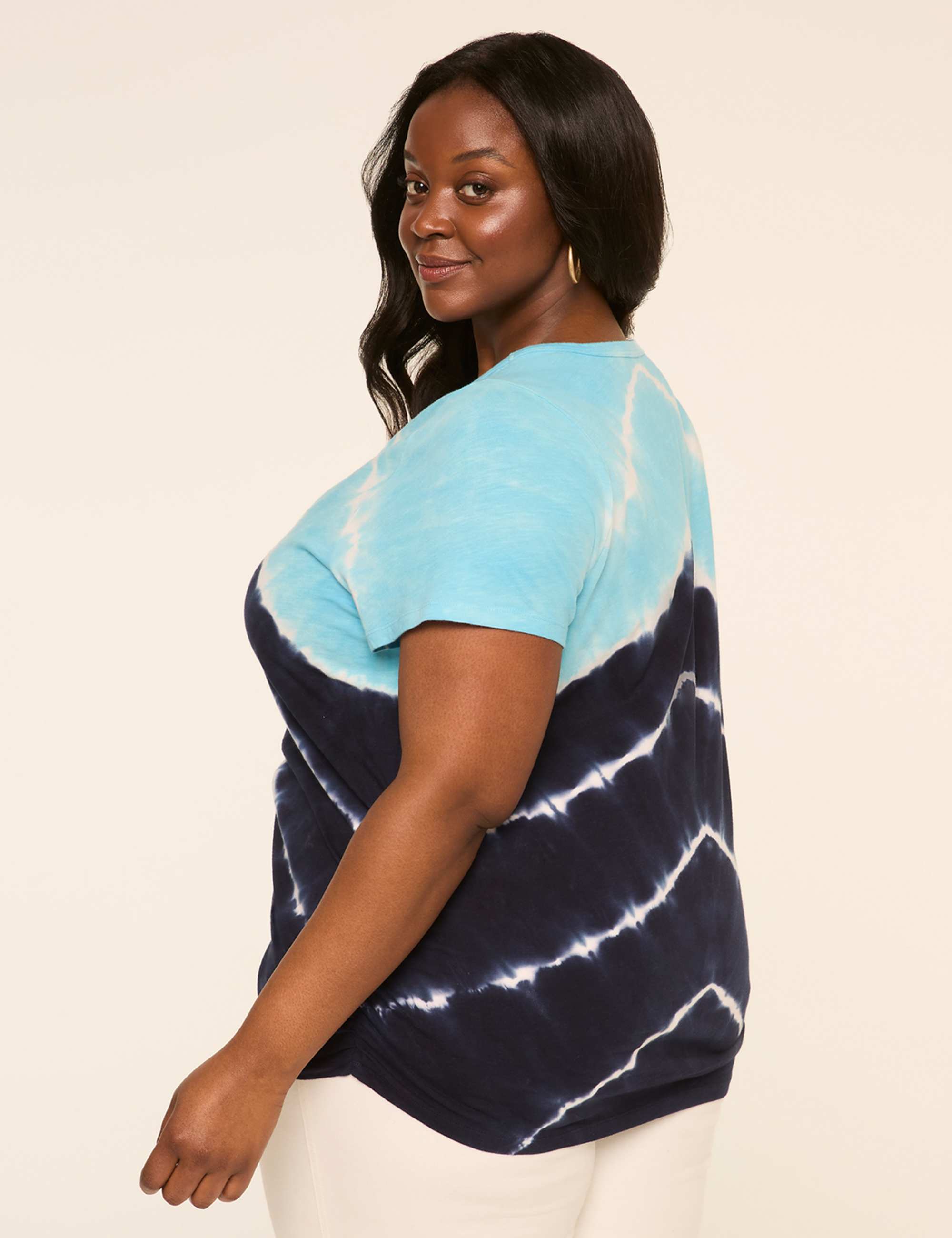 Short-Sleeve V-Neck Side-Ruched Tee